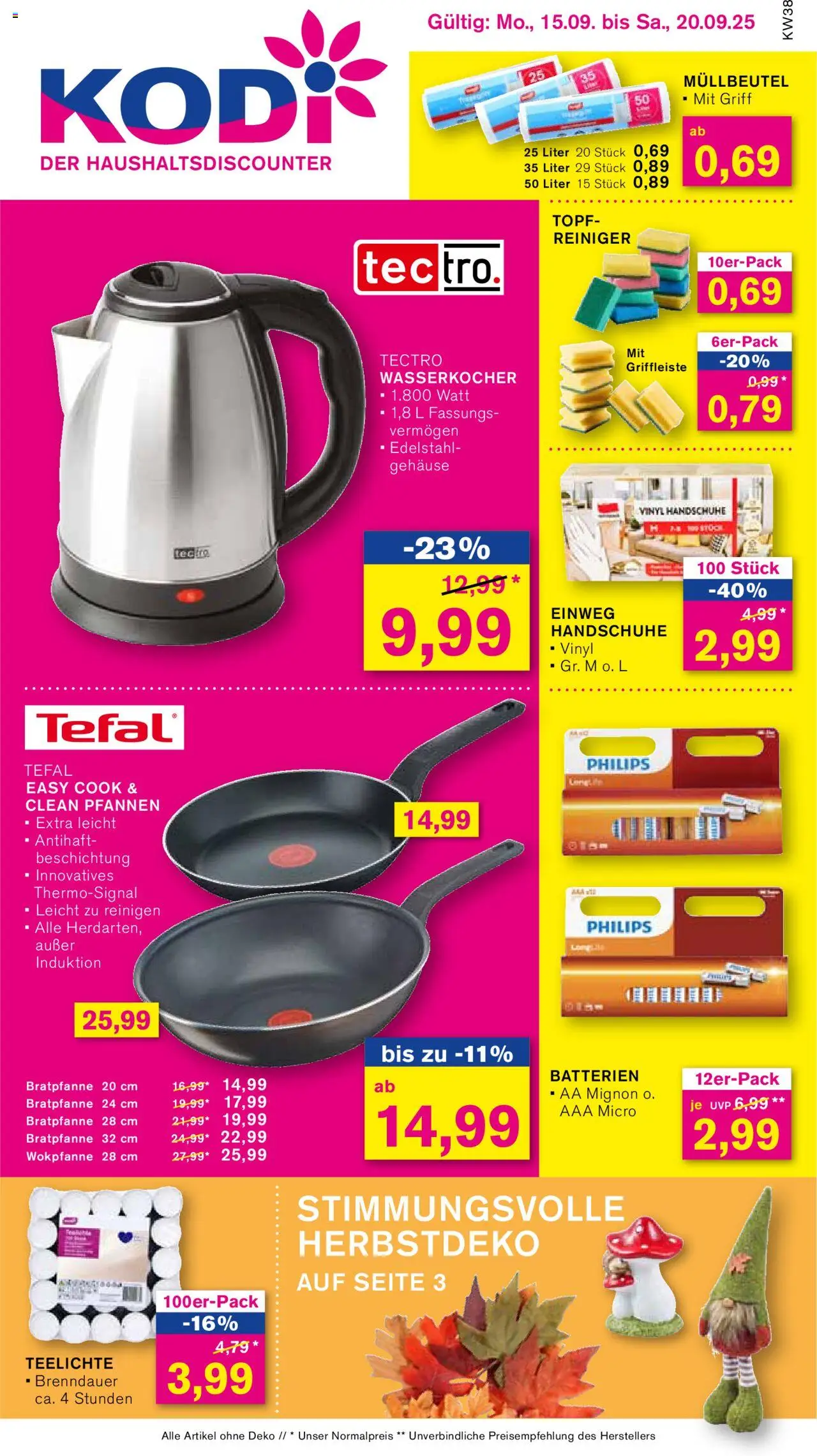 Vorschau von dem Prospekt des Geschäftes KODi, gültig ab dem 15.09.2025 - Philips, Wasserkocher, Batterien, Handschuhe