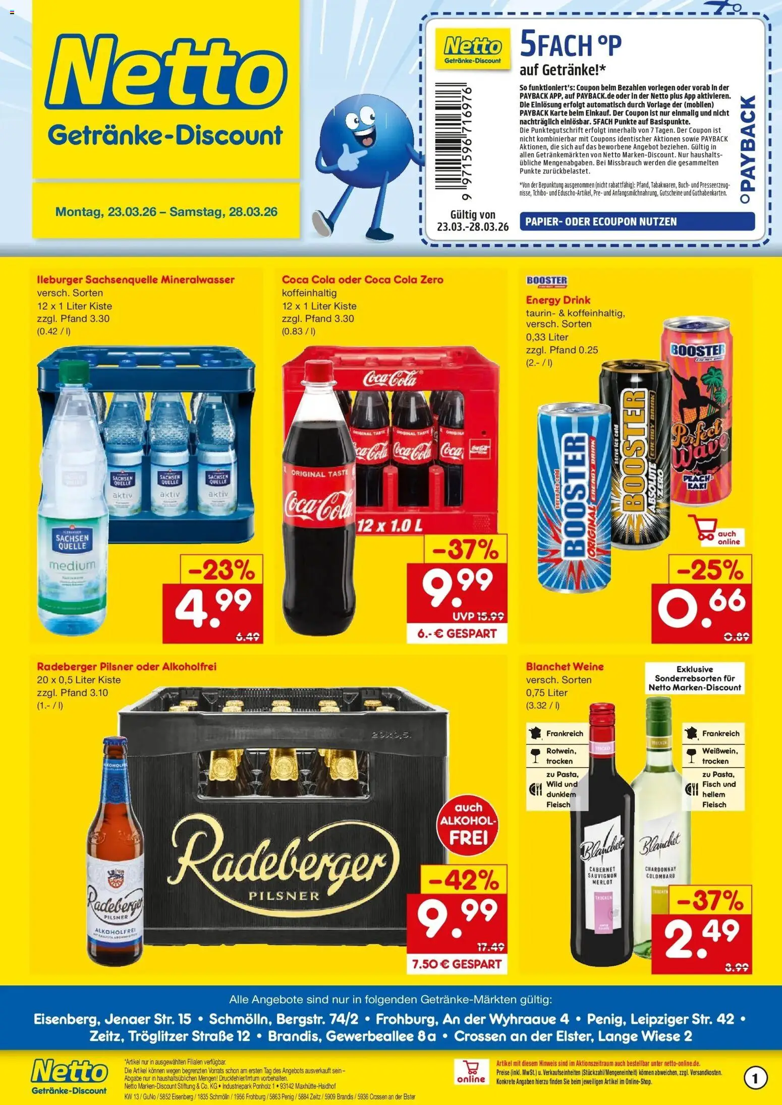 Vorschau von dem Prospekt des Geschäftes Netto Marken-Discount, gültig ab dem 23.03.2026 - Coca cola, Cola, Mineralwasser, Fleisch, Energy, Merlot, Coca cola zero, Radeberger pilsner