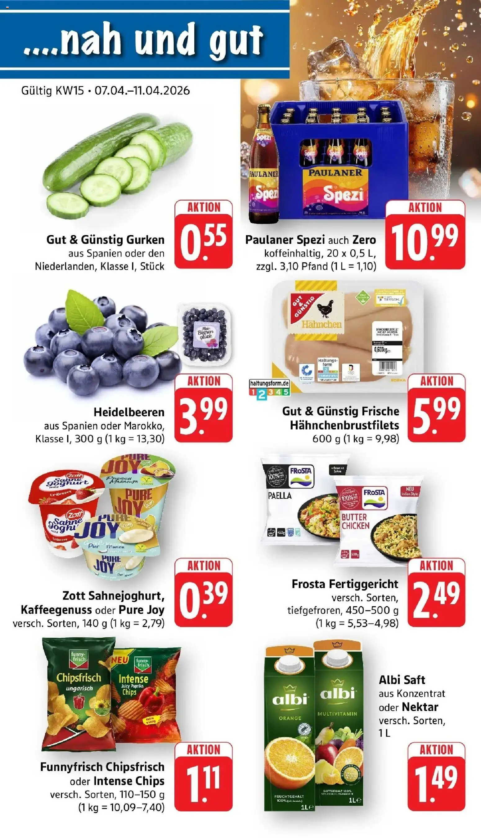Vorschau von dem Prospekt des Geschäftes Edeka, gültig ab dem 05.04.2026 - Chips, Butter, Joghurt, Paulaner spezi, Gurken, Paulaner, Saft, Hahnchen