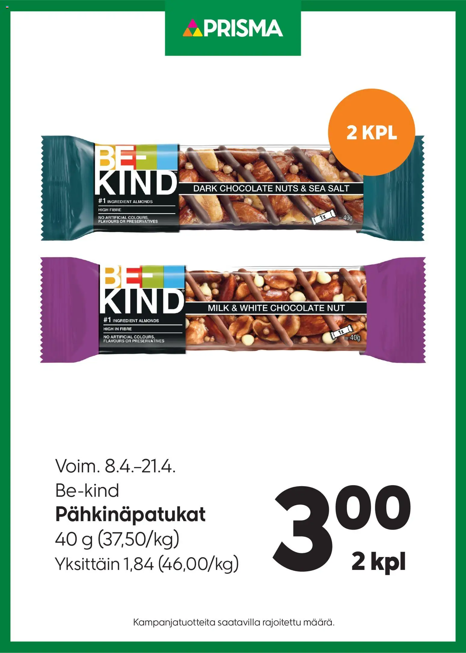 Kaupan Prisma Prisma tarjoukset Pähkinäpatukat esikatselu, voimassa 08/04/2026