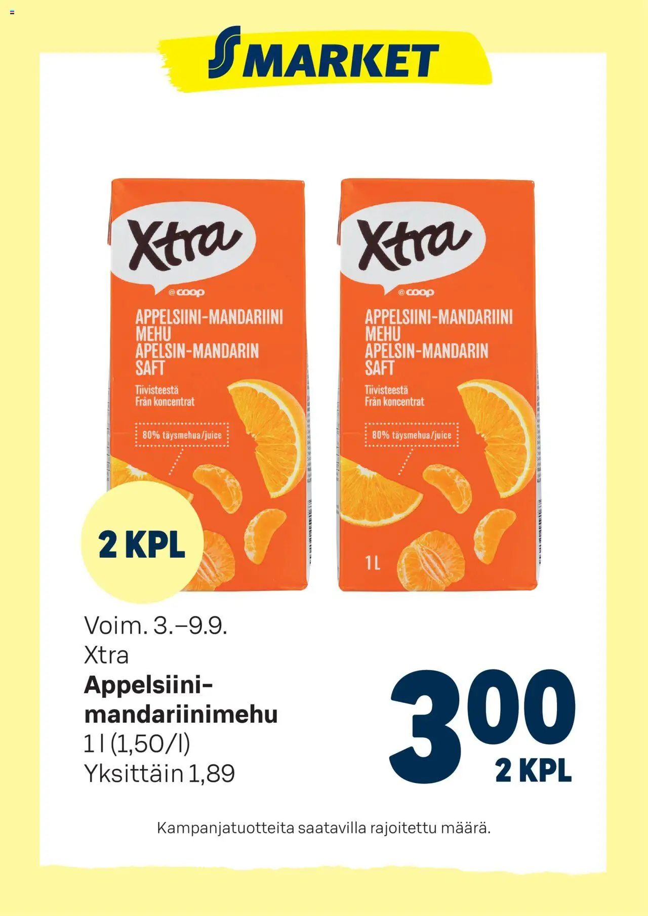 S-market-kaupan Tarjoukset Xtra Appelsiini-mandariinimehu voimassa 03/09/2025 - Sivulla 1