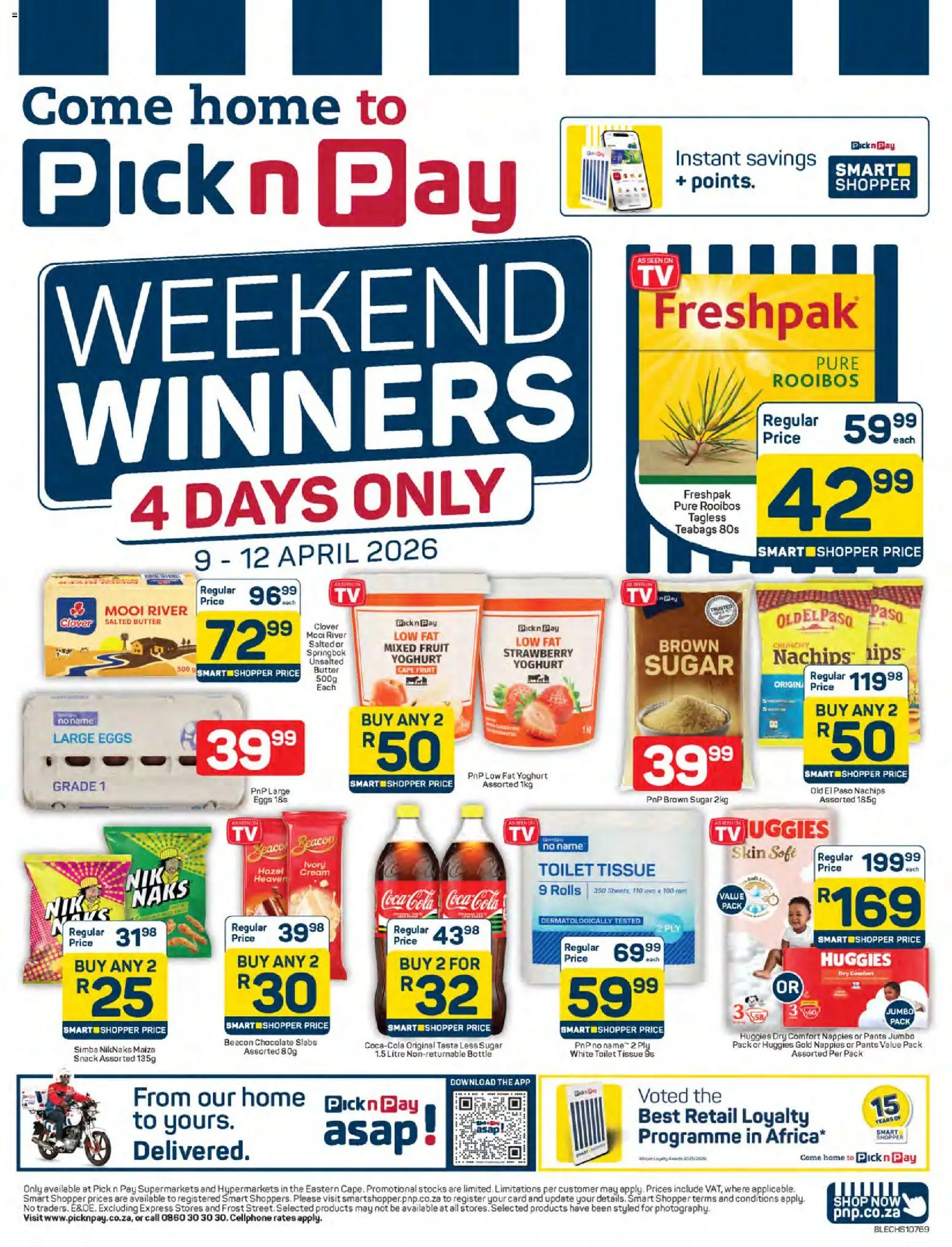 Preview of Pick n Pay flyer valid from 09/04/2026 - Chocolate, Toilet, Eggs, Fruit, Butter, Sugar, Cream, Nappies