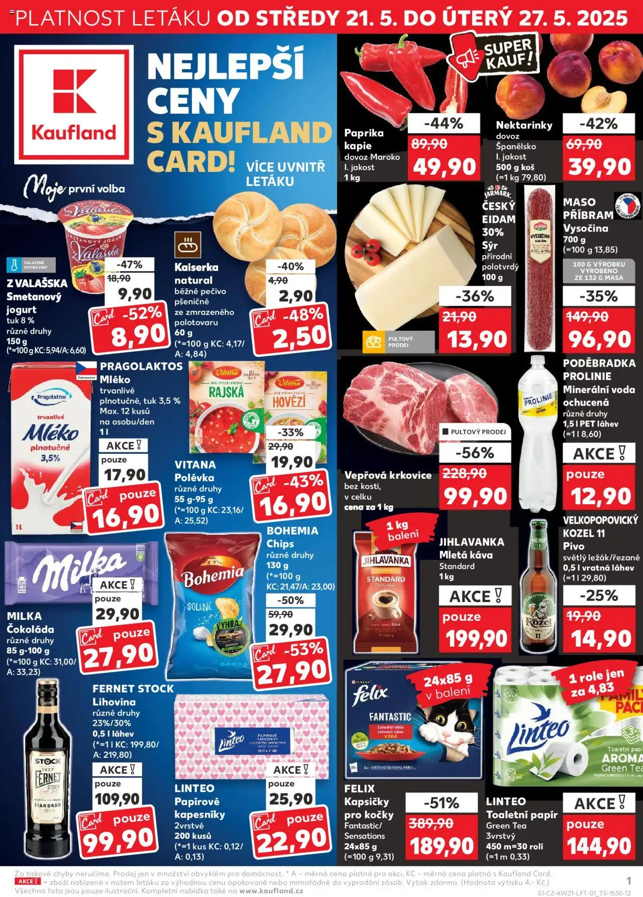  KAUFLAND Leták - Praha 8 (21.05.2025) příští týden - Káva, Sýr, Toaletní papír, Krkovice, Láhev, Kaiserka, Felix kapsičky, Eidam