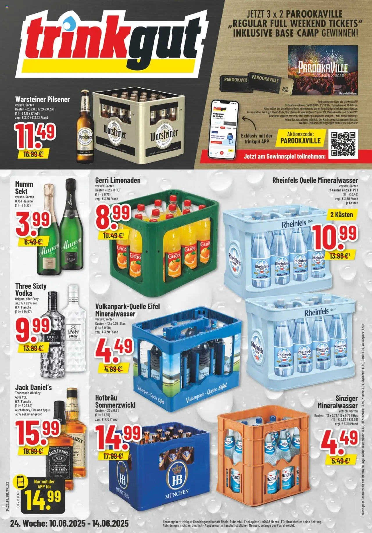 Trinkgut Prospekt ab 09.06.2025 > Angebote ab Montag - Apple, Mineralwasser, Warsteiner, Vodka, Whiskey, Sekt, Jack Daniel's, Rheinfels quelle