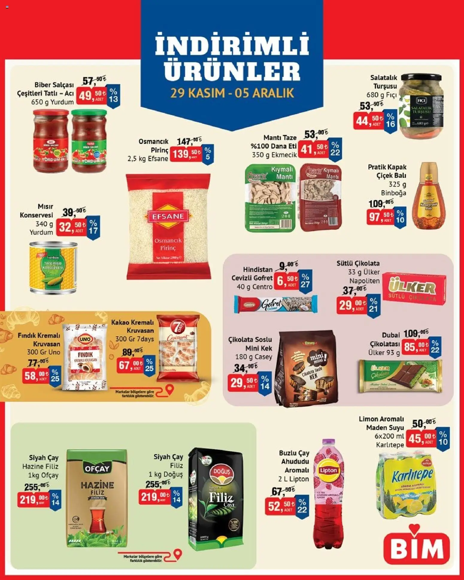 BİM İndirimli Ürünler 29.11.2025 - Broşürünün önizlemesi - Fındık, Çikolata, Çay, Limon, Ahududu, Pirinç, Salatalık, Biber
