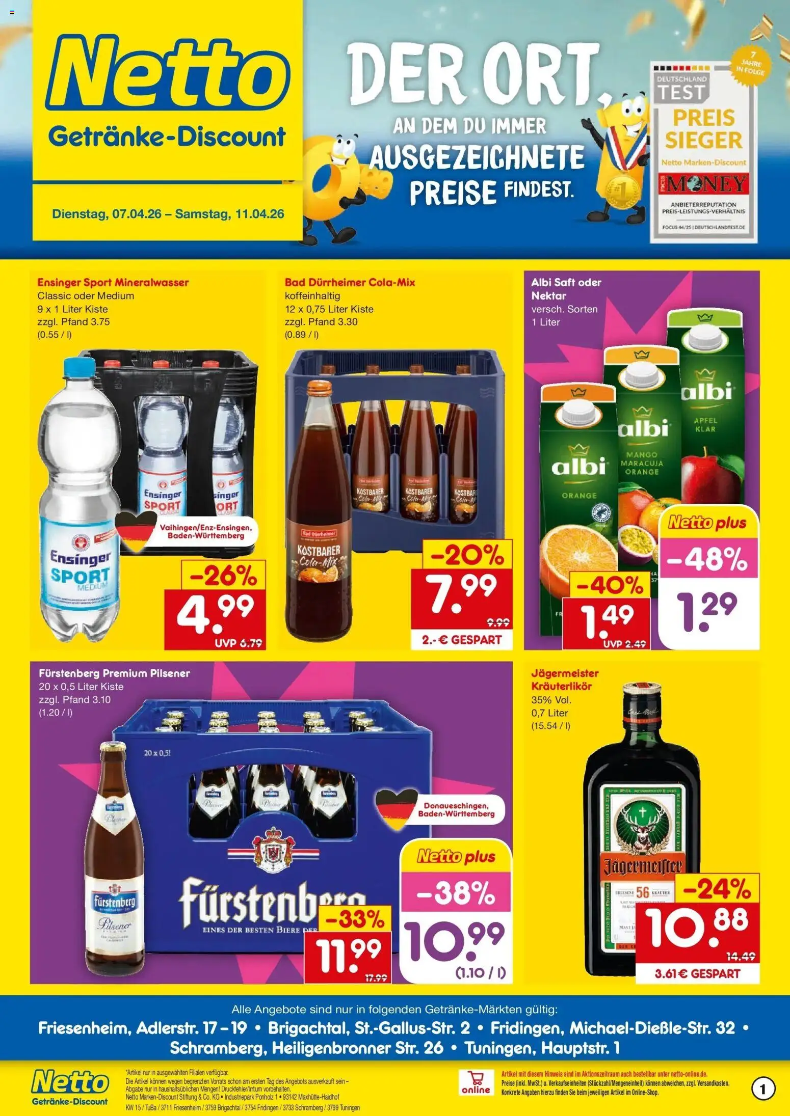 Vorschau von dem Prospekt des Geschäftes Netto Marken-Discount, gültig ab dem 07.04.2026 - Mango, Äpfel, Bad, Jägermeister, Mineralwasser, Saft