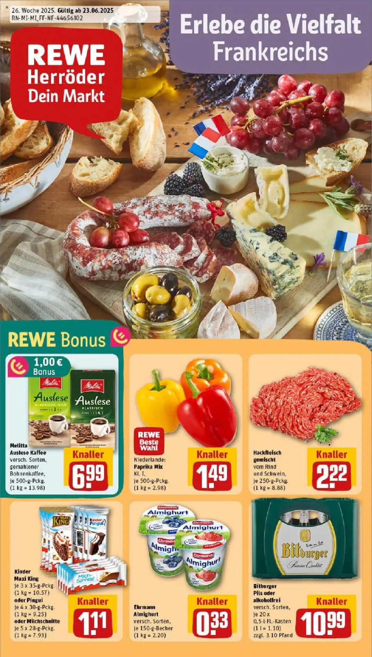 REWE Prospekt ab 22.06.2025 nächste Woche - Prospekt Freigericht / Somborn - Kaffee, Hackfleisch, Paprika, Bitburger, Melitta, Pils, Ehrmann almighurt