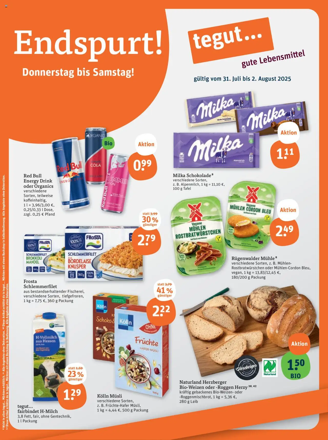 Tegut Prospekt (vom 28.07.2025 - 02.08.2025) - Red bull, Schokolade, Brokkoli, Milka, Mühle, Energy, Kolln, Musli