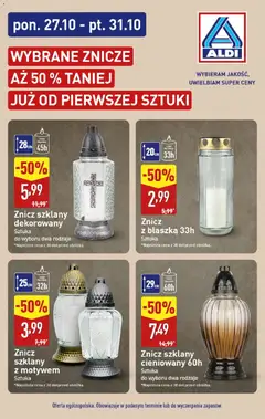 Pogląd gazetki "Wybrane znicze 50% taniej w ALDI" ze sklepu Aldi ważnej od 27.10.2025