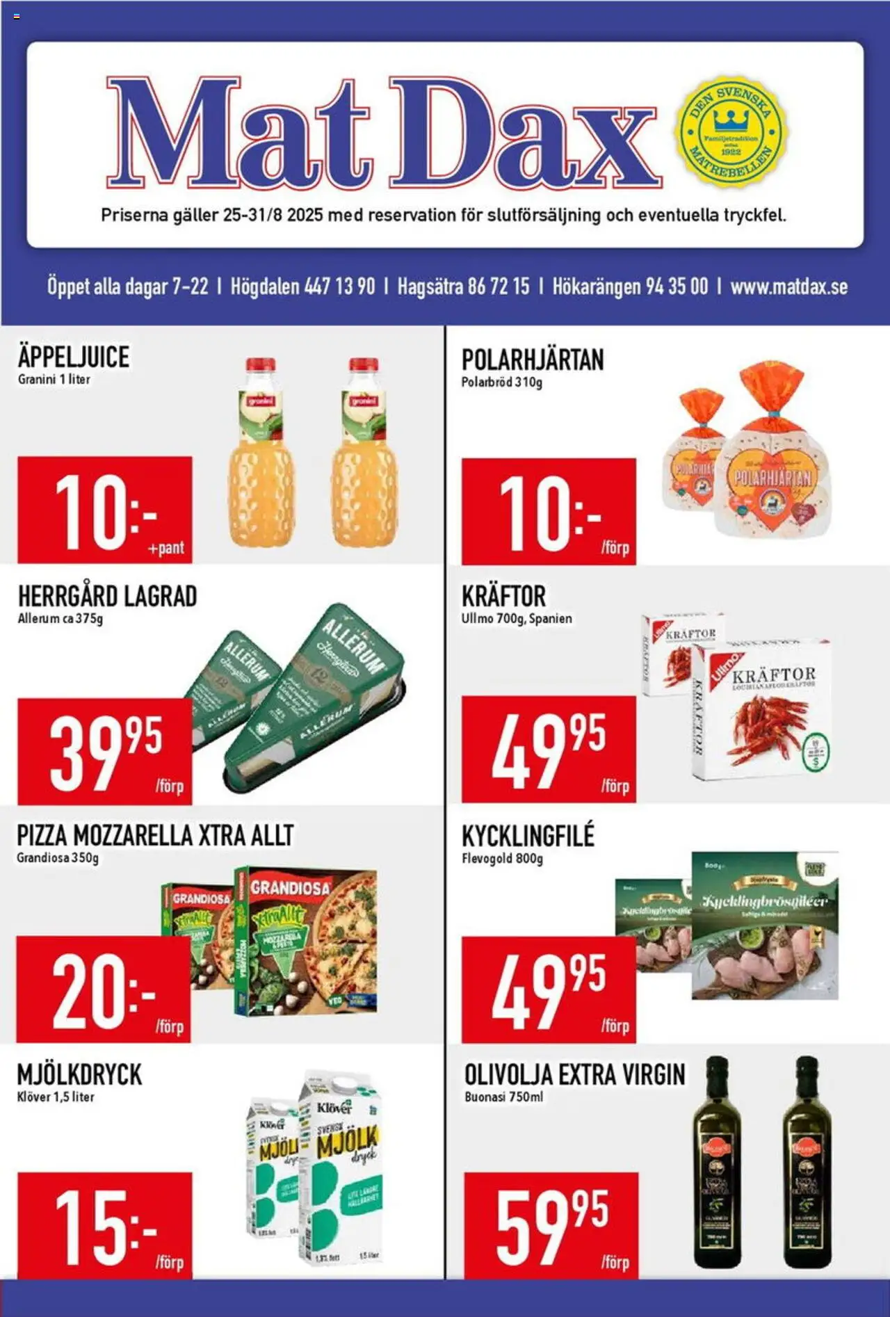 Aktuella reklamblad Matdax är giltig 25/08 2025 > Veckans Erbjudanden gäller från 25/08/2025 till 31/08/2025 sidnummer 1