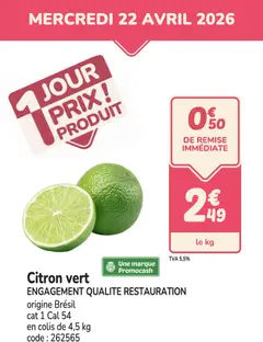 Prévisualisation de Promocash PROMO citron vert du magasin Promocash formulaire valide 22/04/2026