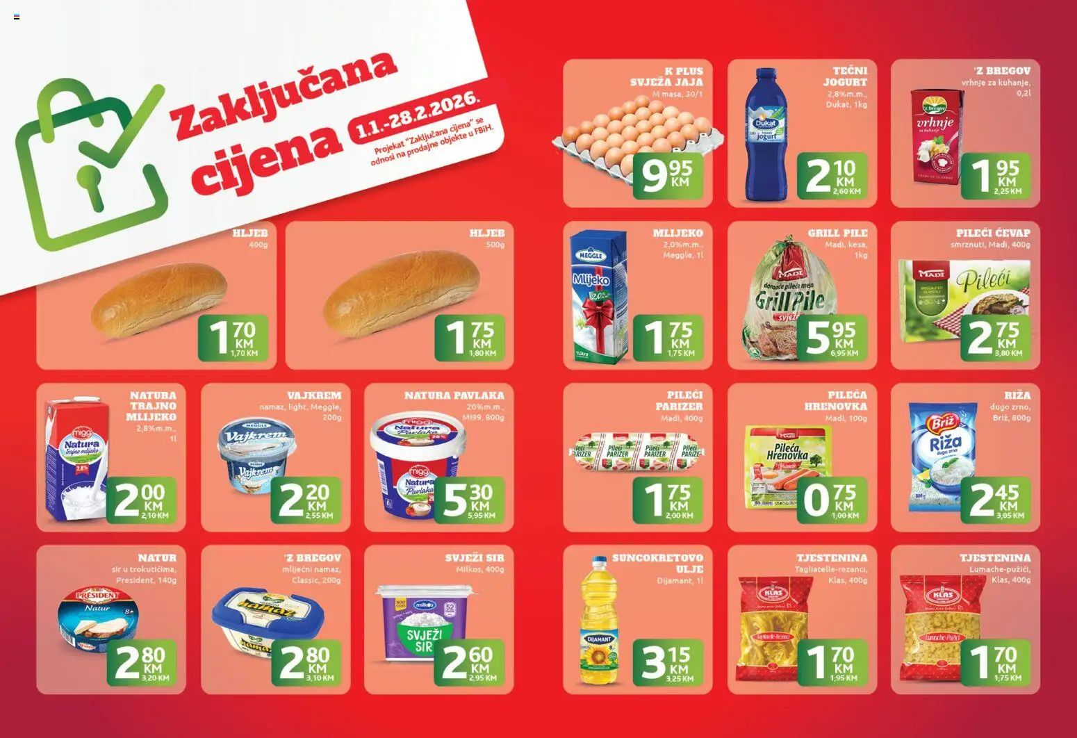 Pregled letka Zaključana cijena trgovine KONZUM vrijedi od 01.01.2026