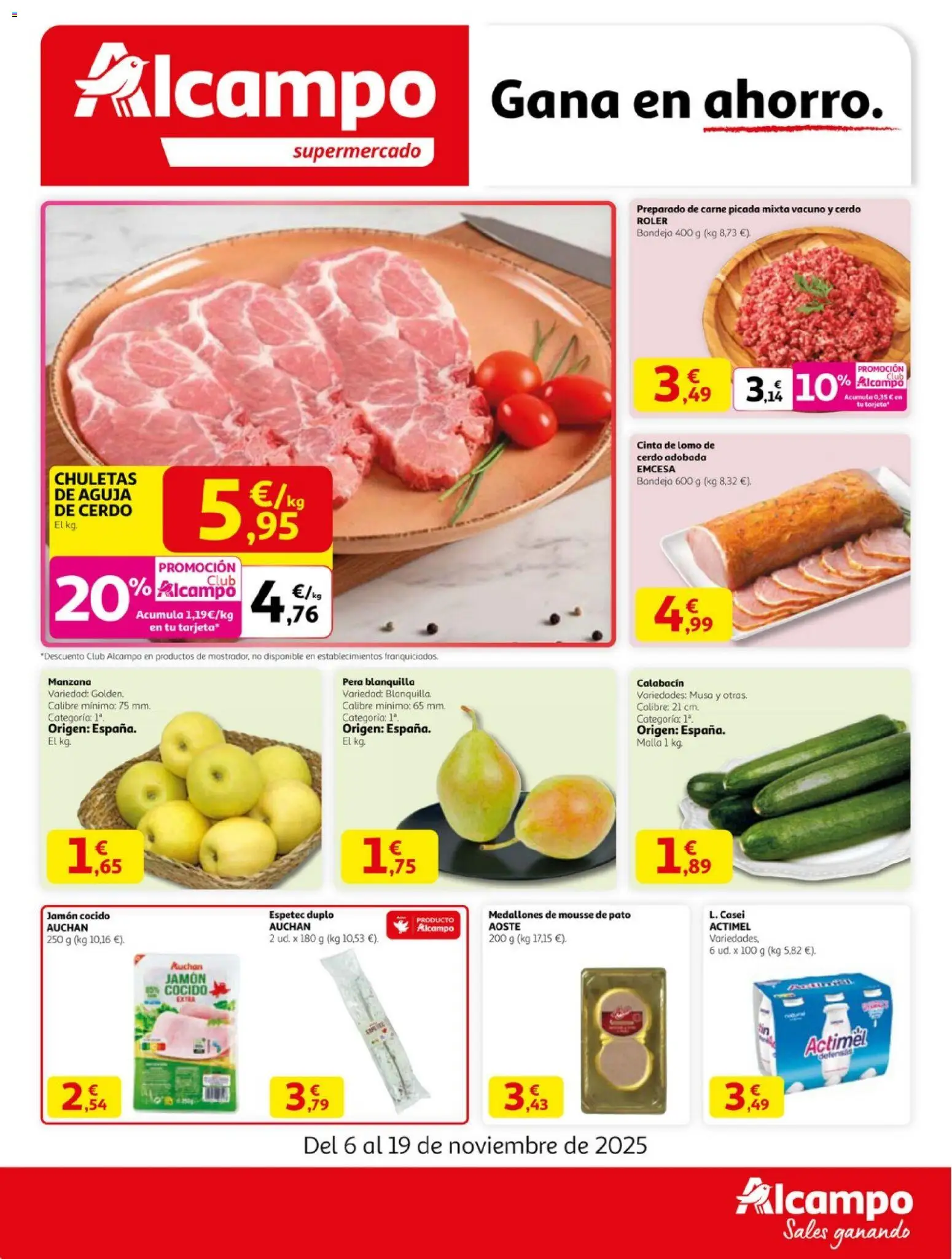 Vista previa del folleto de la tienda Alcampo válido desde el 06/11/2025 - Jamón, Pato, Cerdo, Lomo, Bandeja, Carne picada, Mousse, Jamón cocido