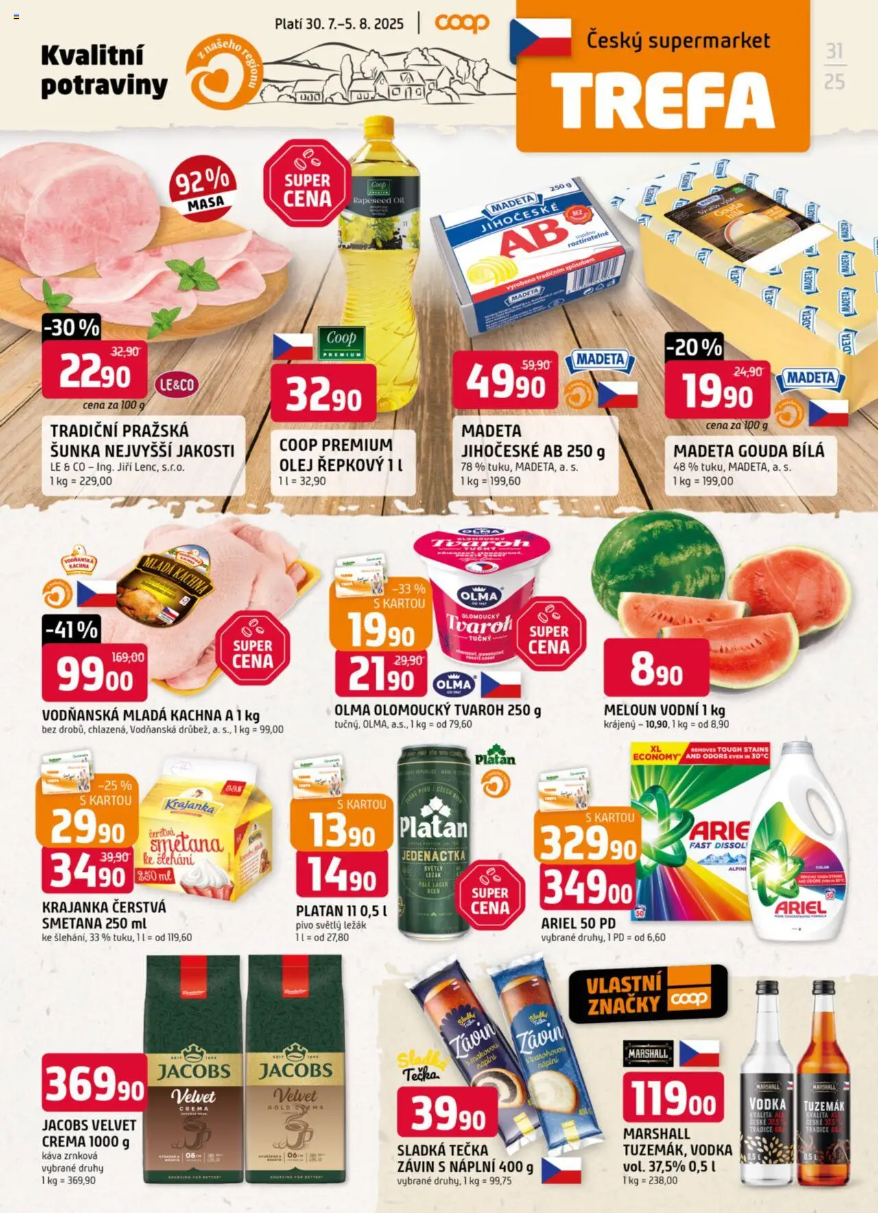  Trefa Leták (30.07.2025 - 05.08.2025) - Vodka, Meloun, Olej, Ariel, Šunka, Gouda, Tuzemák, Meloun vodní