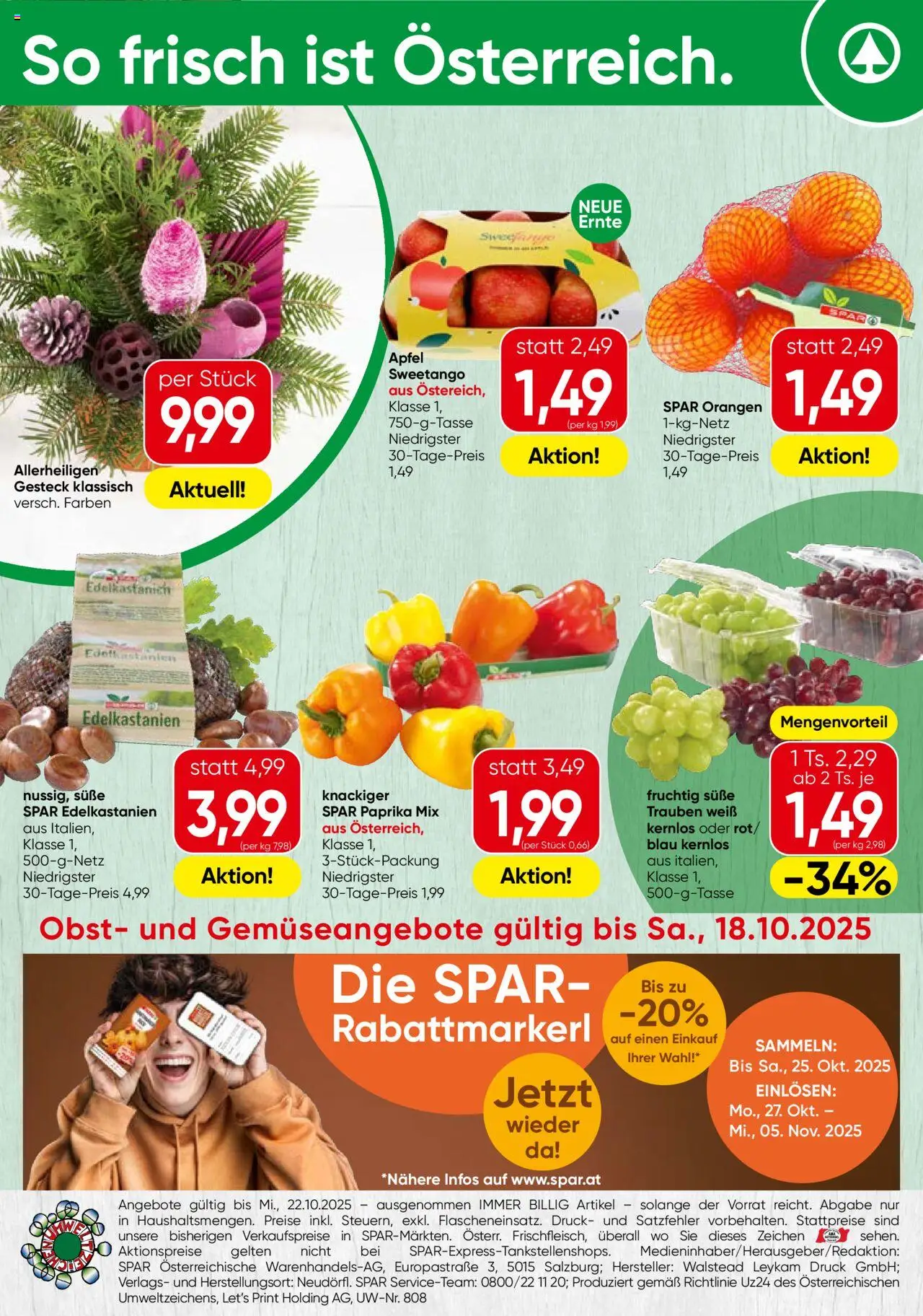  SPAR Flugblatt 13.10.2025 - Prospekt "Niederösterreich Obst & Gemüse" - Seite 1