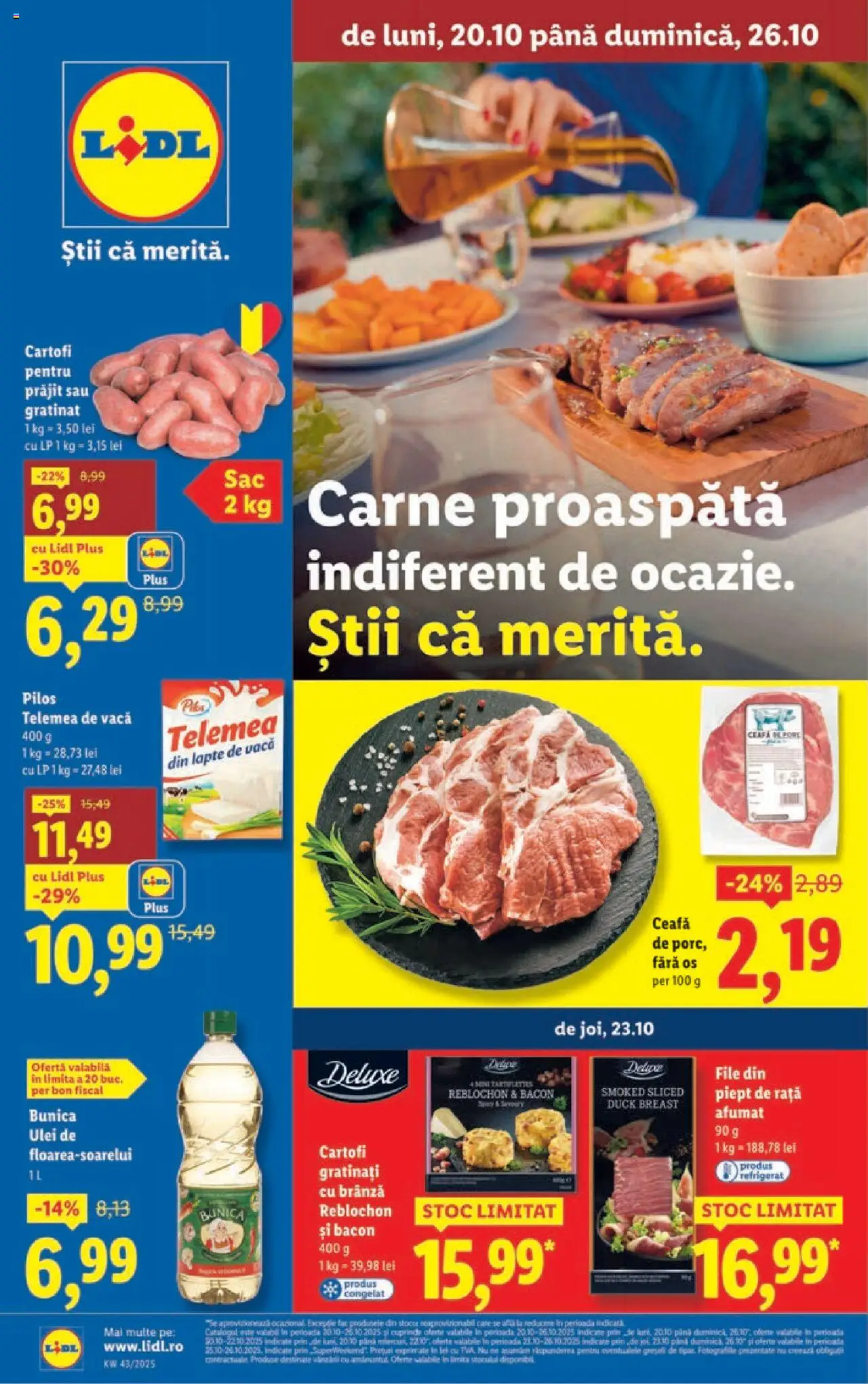 Previzualizarea de cataloage: Lidl Catalog nou valabil de la 20.10.2025 - Ulei, Lapte, Brânză, Bacon, Plus, Cartofi, Deluxe, Pilos