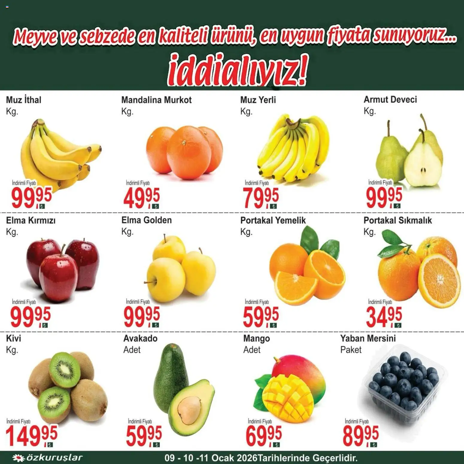 Özkuruşlar Sebze ve meyve 09.01.2026 - Broşürünün önizlemesi