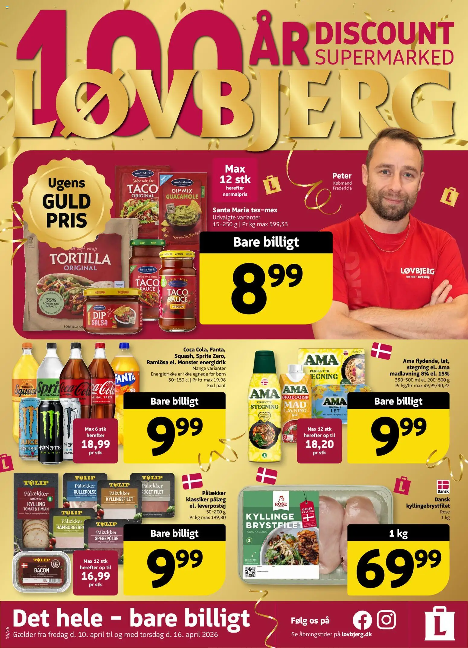 Eksempel på tilbudsavis Løvbjerg - Tilbudsavis uge 15 fra butik Løvbjerg gyldig fra 10/04/2026 - Mango, Taco, Juice, Pålæg, Salsa, Bacon, Rullepølse, Energidrikke