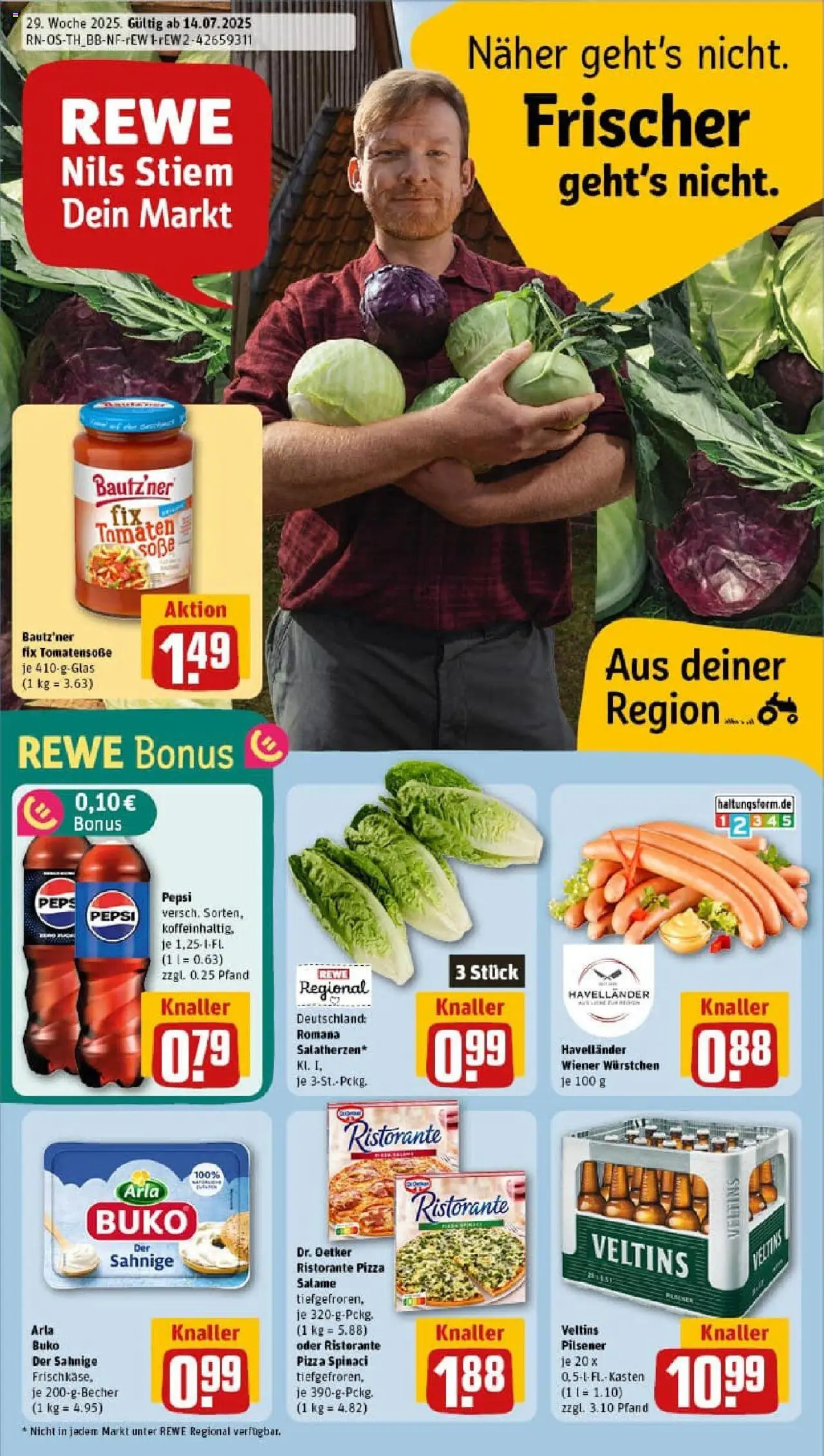 REWE Prospekt ab 13.07.2025 nächste Woche - Prospekt Nessetal Ot Goldbach - Pizza, Ristorante, Veltins, Tomaten, Pepsi, Arla buko, Wiener wurstchen