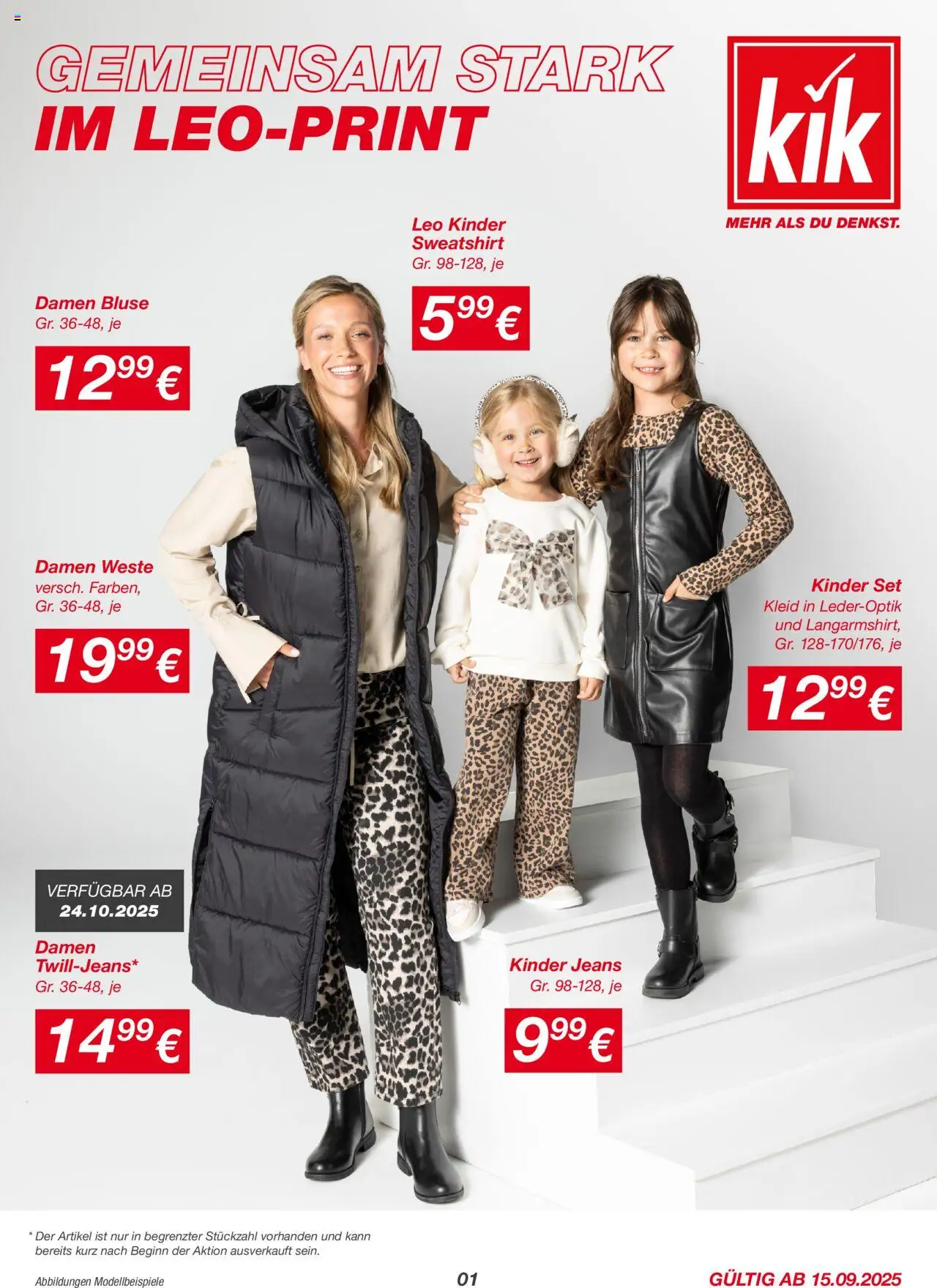 Vorschau von dem Prospekt des Geschäftes Kik, gültig ab dem 15.09.2025 - Jeans, Kleid, Sweatshirt, Bluse, Weste