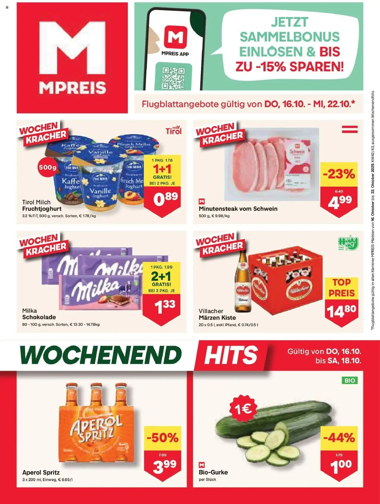 Vorschau der Angebote: MPREIS Velden gültig ab 16.10.2025 - Schokolade, Aperol, Milch, Joghurt, Vanille