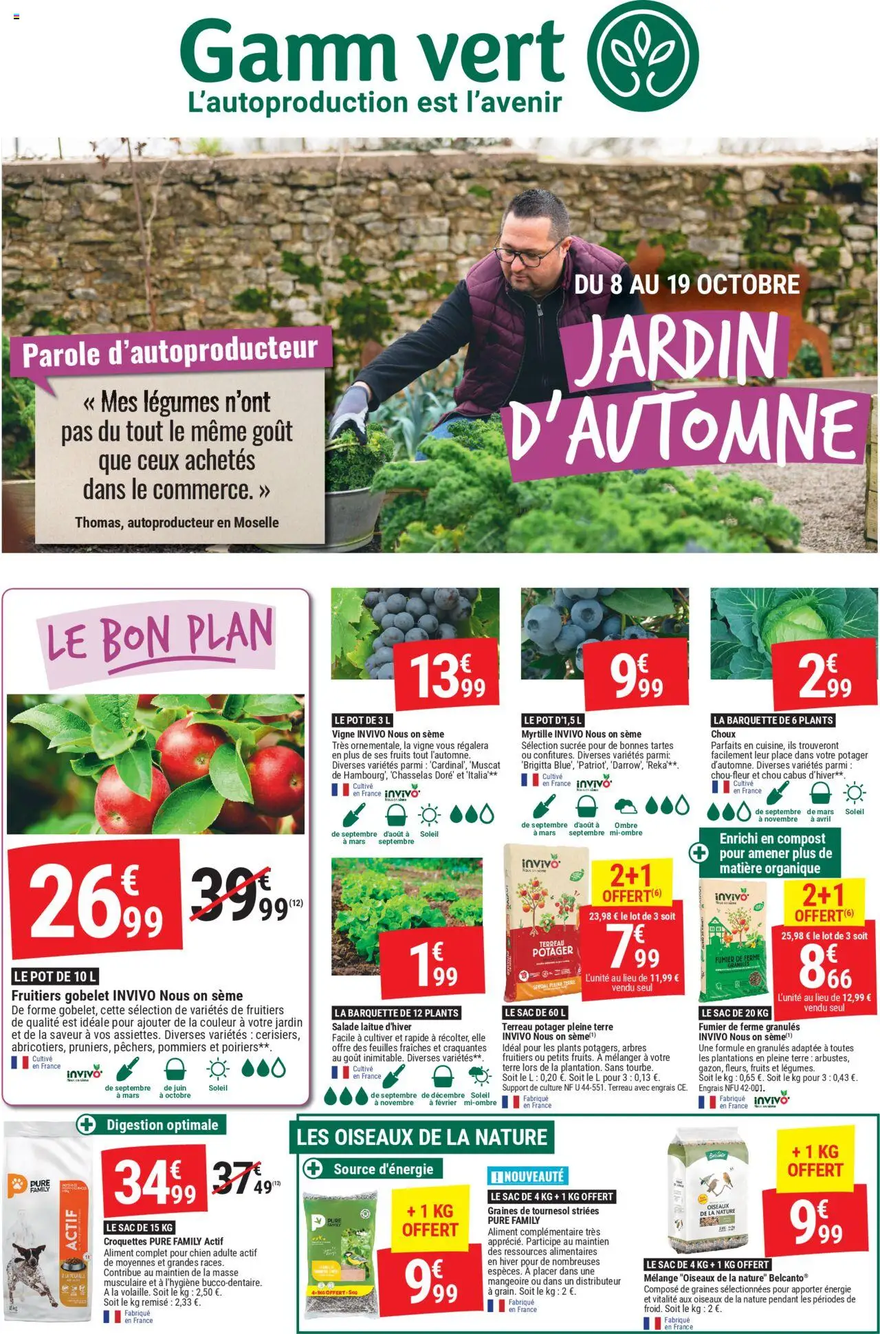 Jardin d'Automne de la boutique Gamm vert valable du 08/10/2025 - Page numéro 1 - Salade, Fruits, Chou, Croquettes, Terreau, Graines de tournesol, Engrais, Laitue