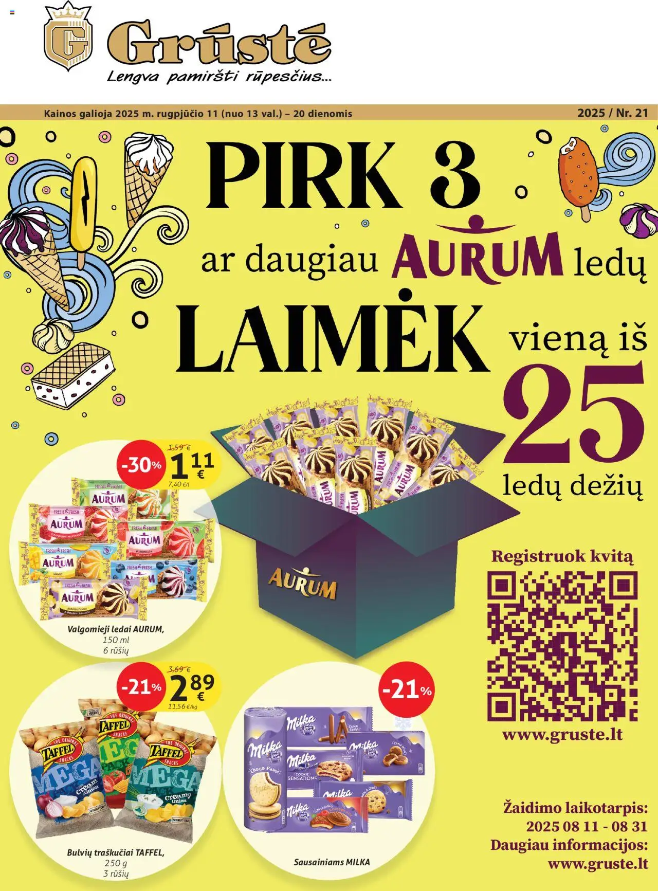 GRUSTE leidinys galioja nuo 2025.08.11 – puslapio numeris 1 - Ledai, Traškučiai, Valgomieji ledai