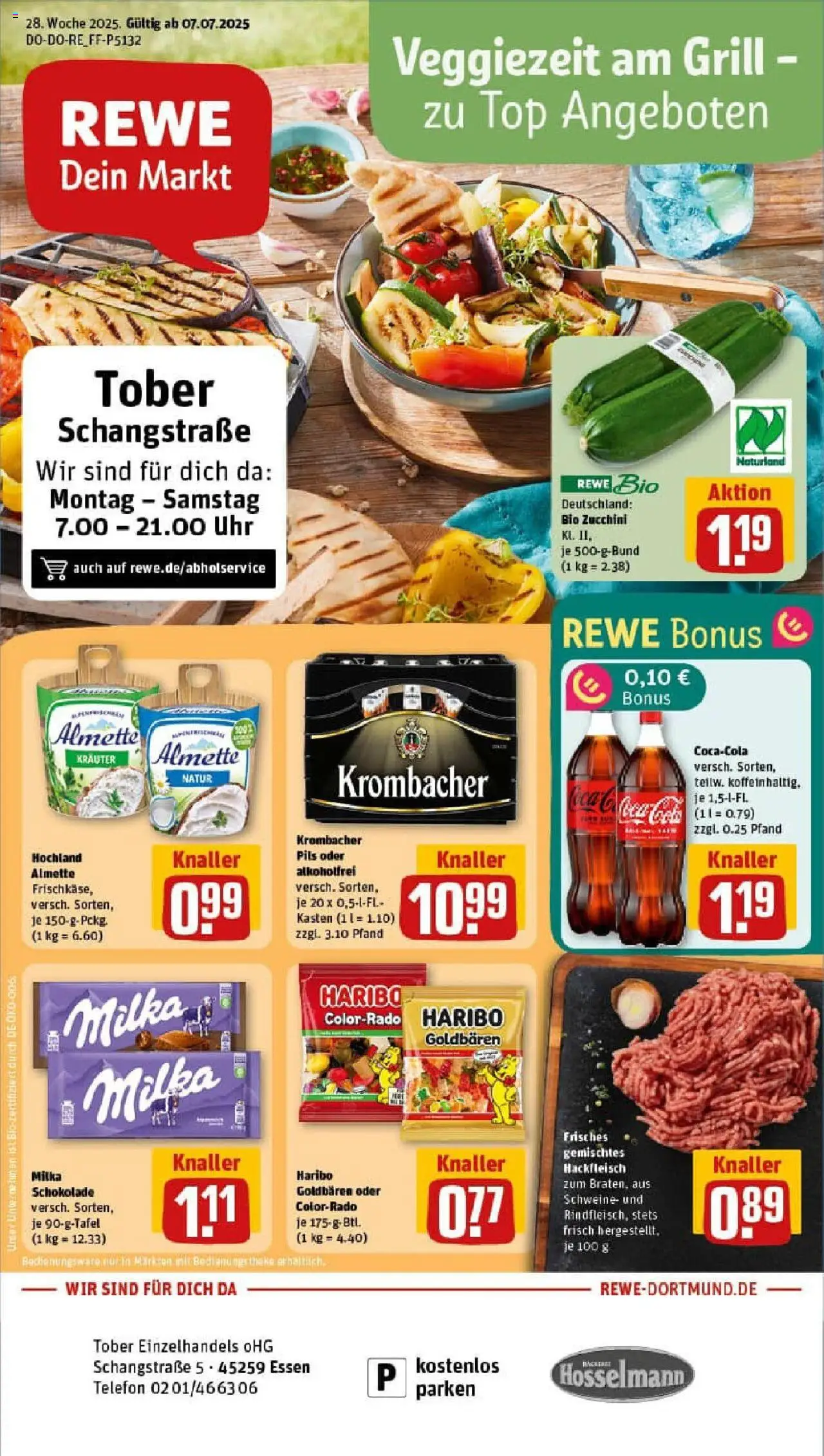 REWE Prospekt ab 06.07.2025 nächste Woche - Prospekt Essen - Haribo, Grill, Cola, Top, Milka schokolade, Milka, Pils, Almette