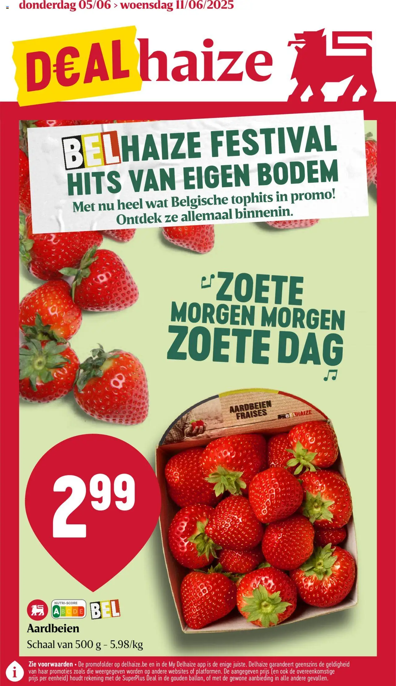 Delhaize shop Folder week 23 geldig vanaf 05/06/2025 - Paginanummer 1 - Aardbeien, Schaal