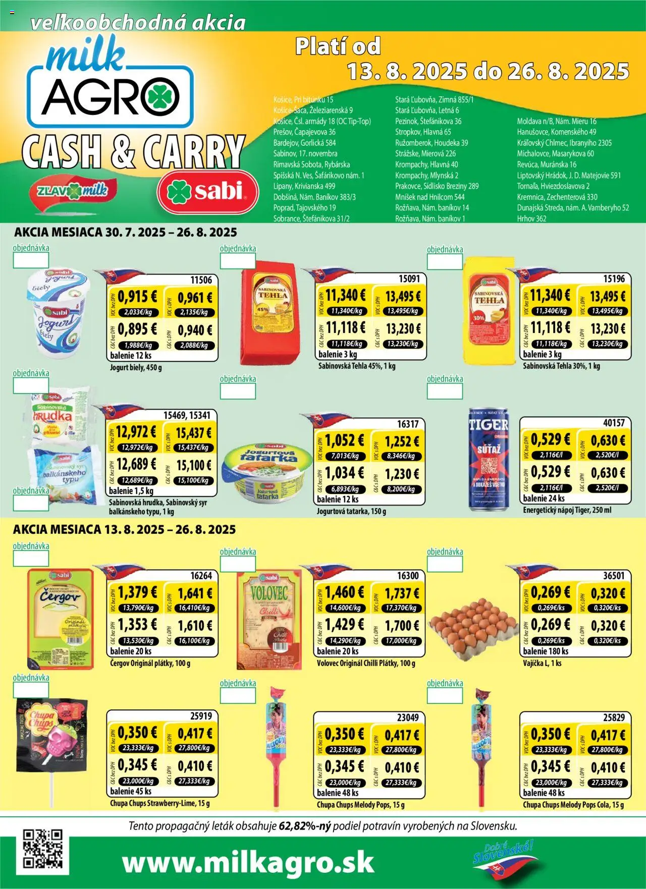 Milk Agro Cash & Carry (13.08. - 26.08.2025) - Akčná ponuka - Syr, Chilli, Jogurt, Energetický nápoj
