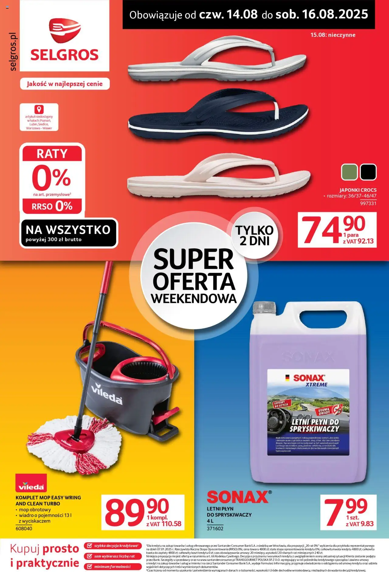 Selgros cash&carry Super oferta na 3 dni od 14.08.2025 - Nowa Gazetka - Numer strony 1 - Mop, Vileda, Japonki, Płyn do spryskiwaczy, Mop obrotowy, Letni płyn do spryskiwaczy