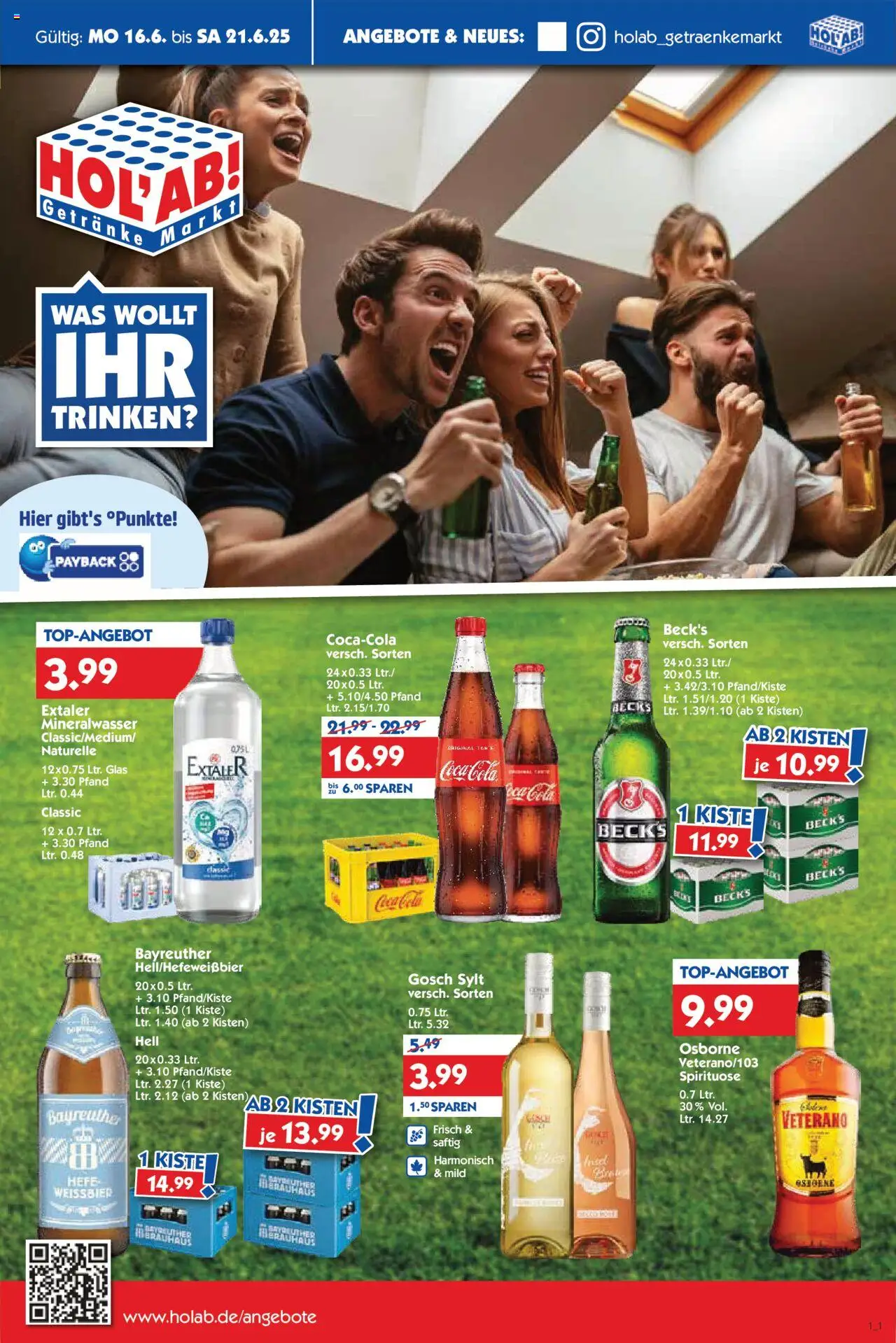 HOL’AB! Prospekt (vom 16.06.2025 - 21.06.2025) - Coca cola, Cola, Mineralwasser, Weißbier, Osborne
