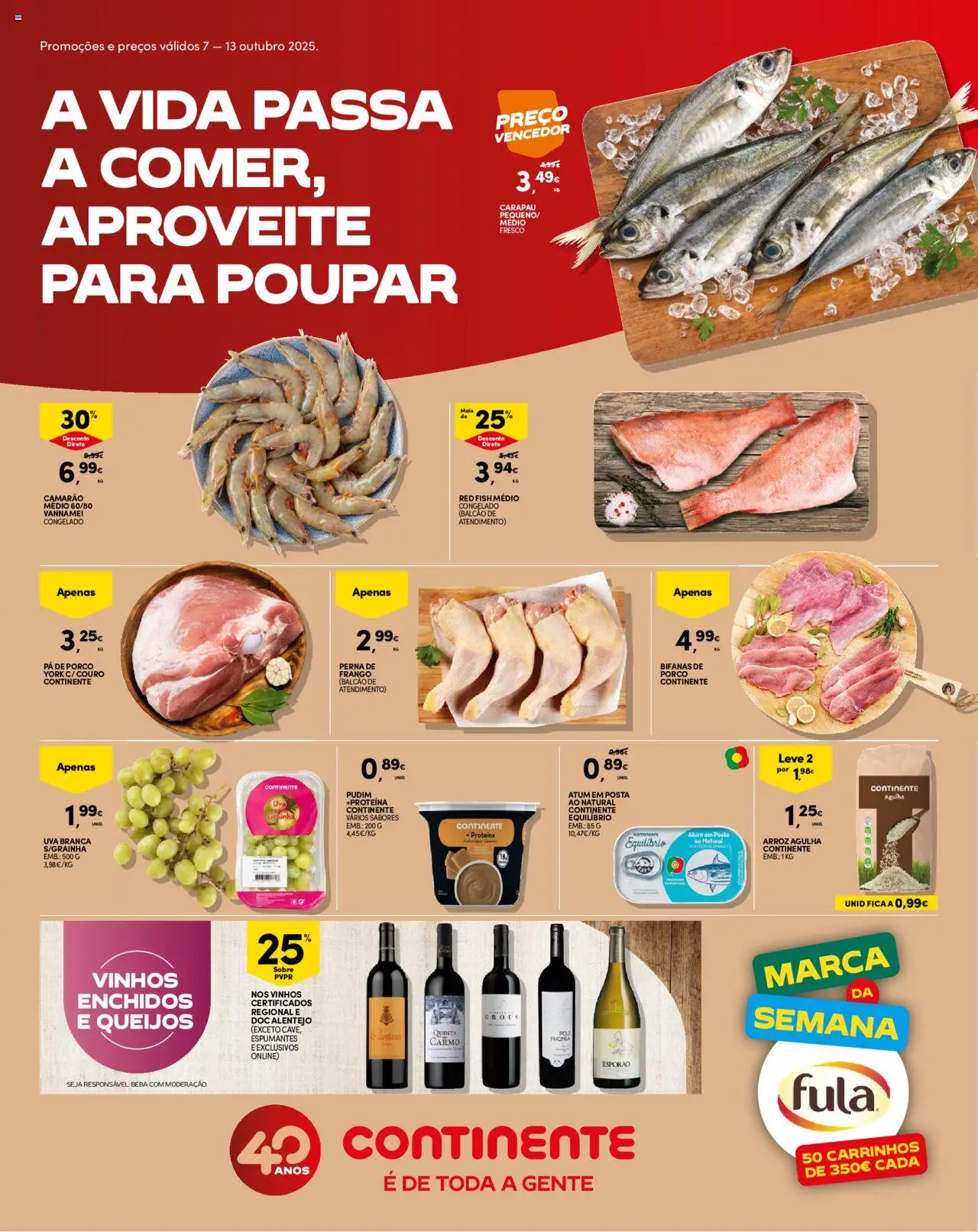 Continente Folheto de 07/10/2025 - catálogo esta semana - página 1 - Frango, Arroz, Pá, Pudim, Camarão, Atum, Proteina, Pá de porco