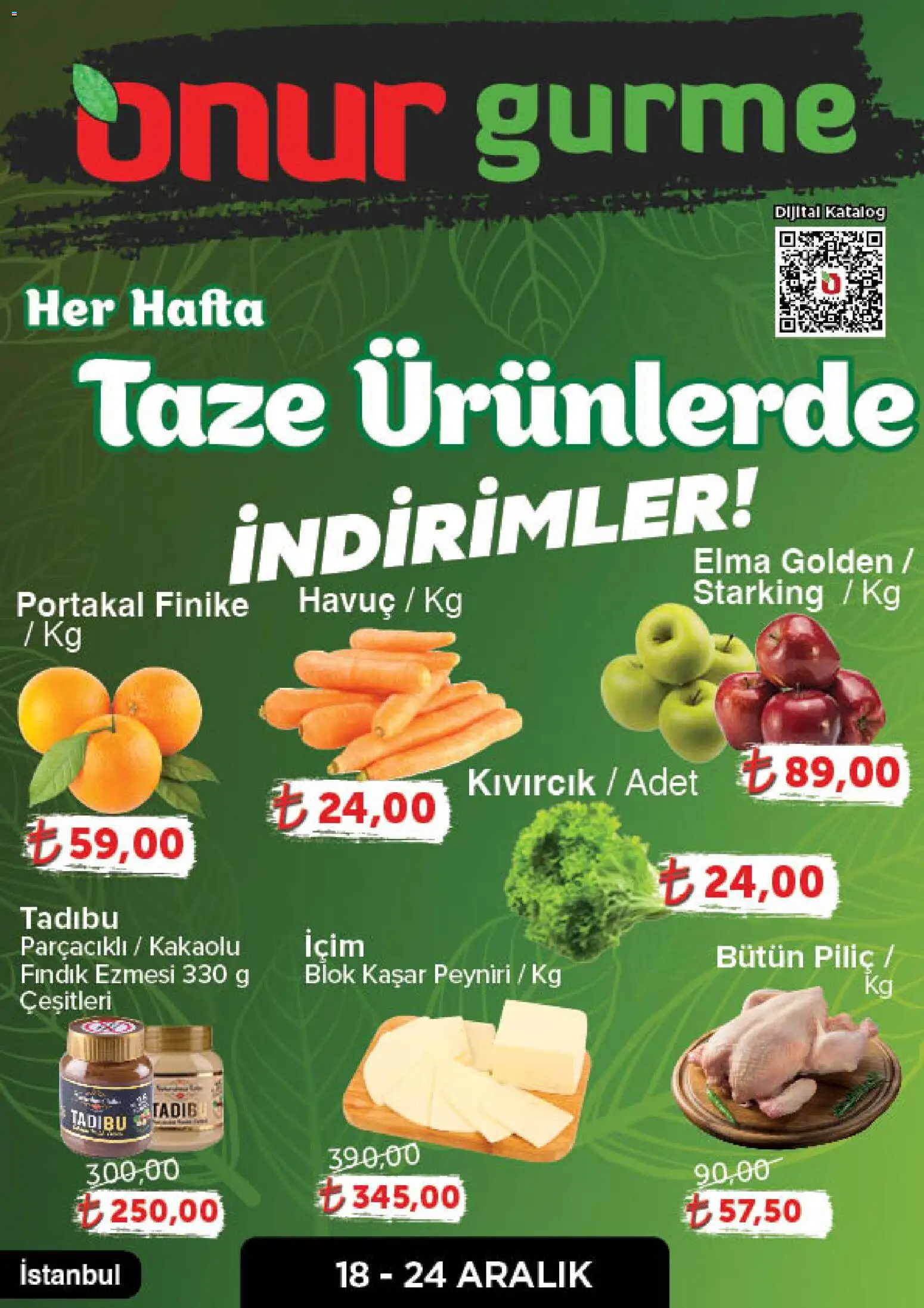 Onur Market Katalog Gurme - Istanbul 18.12.2025 - Broşürünün önizlemesi - Fındık, Elma, Portakal, Havuç, Piliç