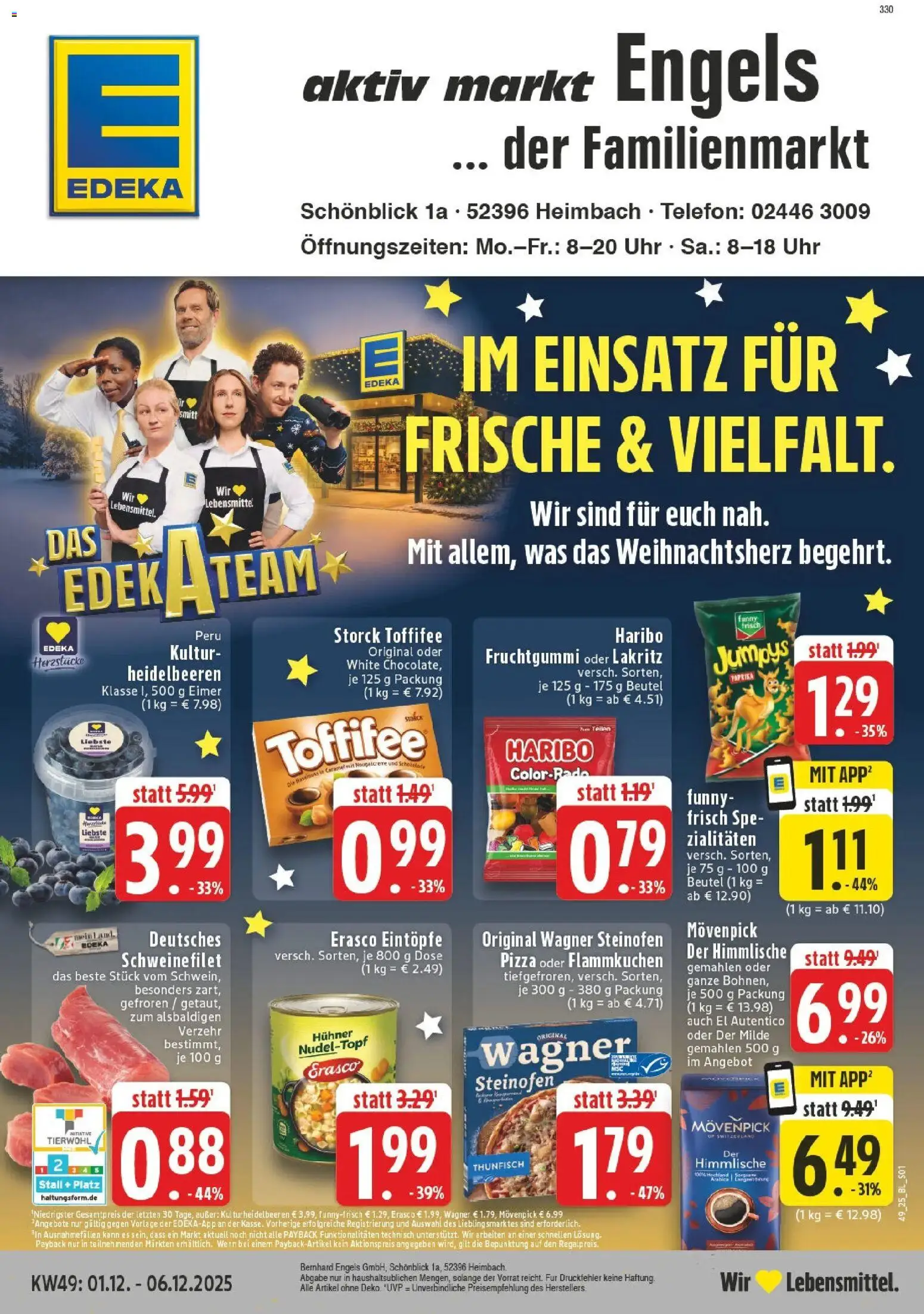 Vorschau von dem Prospekt des Geschäftes Edeka, gültig ab dem 01.12.2025 - Chips, Uhr, Telefon, Thunfisch, Tür, Paprika, Toffifee, Schweinefilet