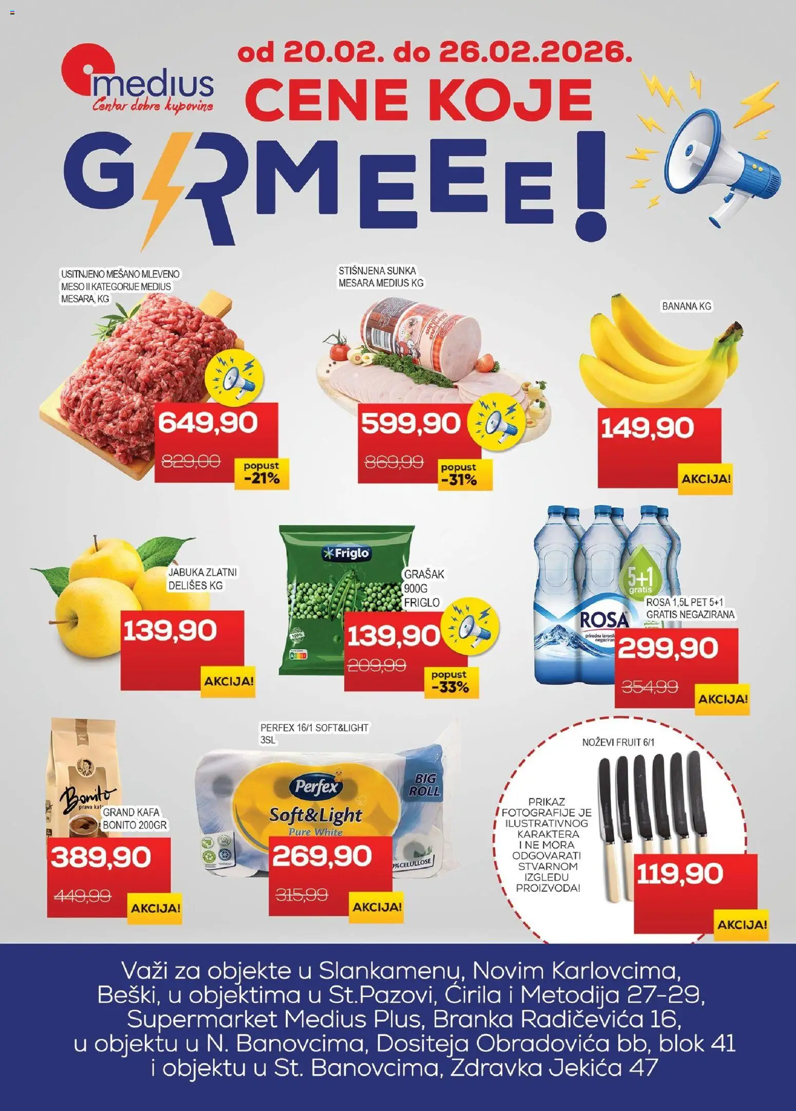 Pregled Medius kataloga - važi od 20.02.2026 - Kafa, Banana, Grašak, Noževi, Meso, Šunka