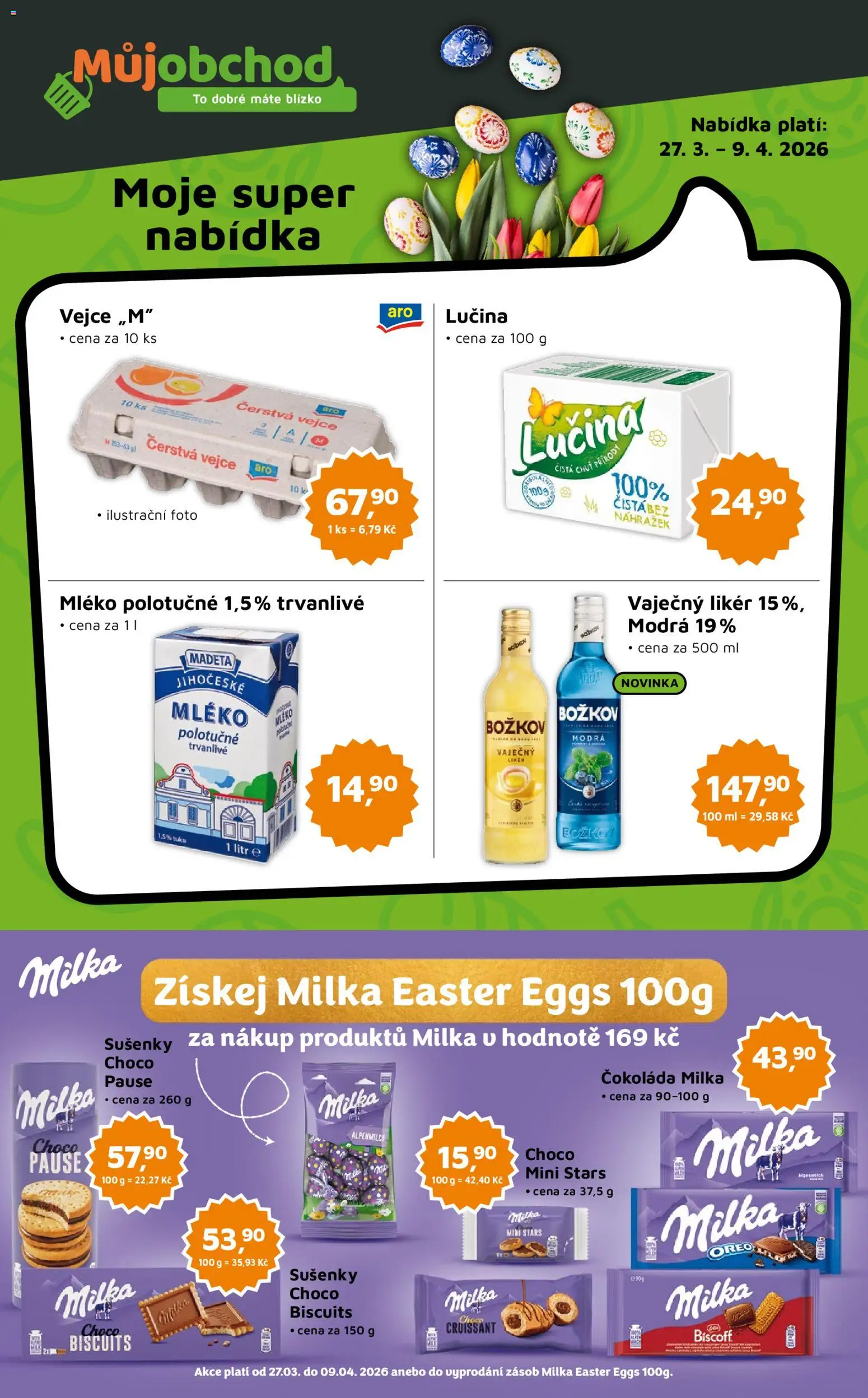 Náhled nabídky: Můj obchod Můj obchod leták - Brand platný od 27.03.2026 - Vejce, Mléko, Čokoláda, Lučina, Sušenky, Božkov, Vaječný Likér, Vejce M
