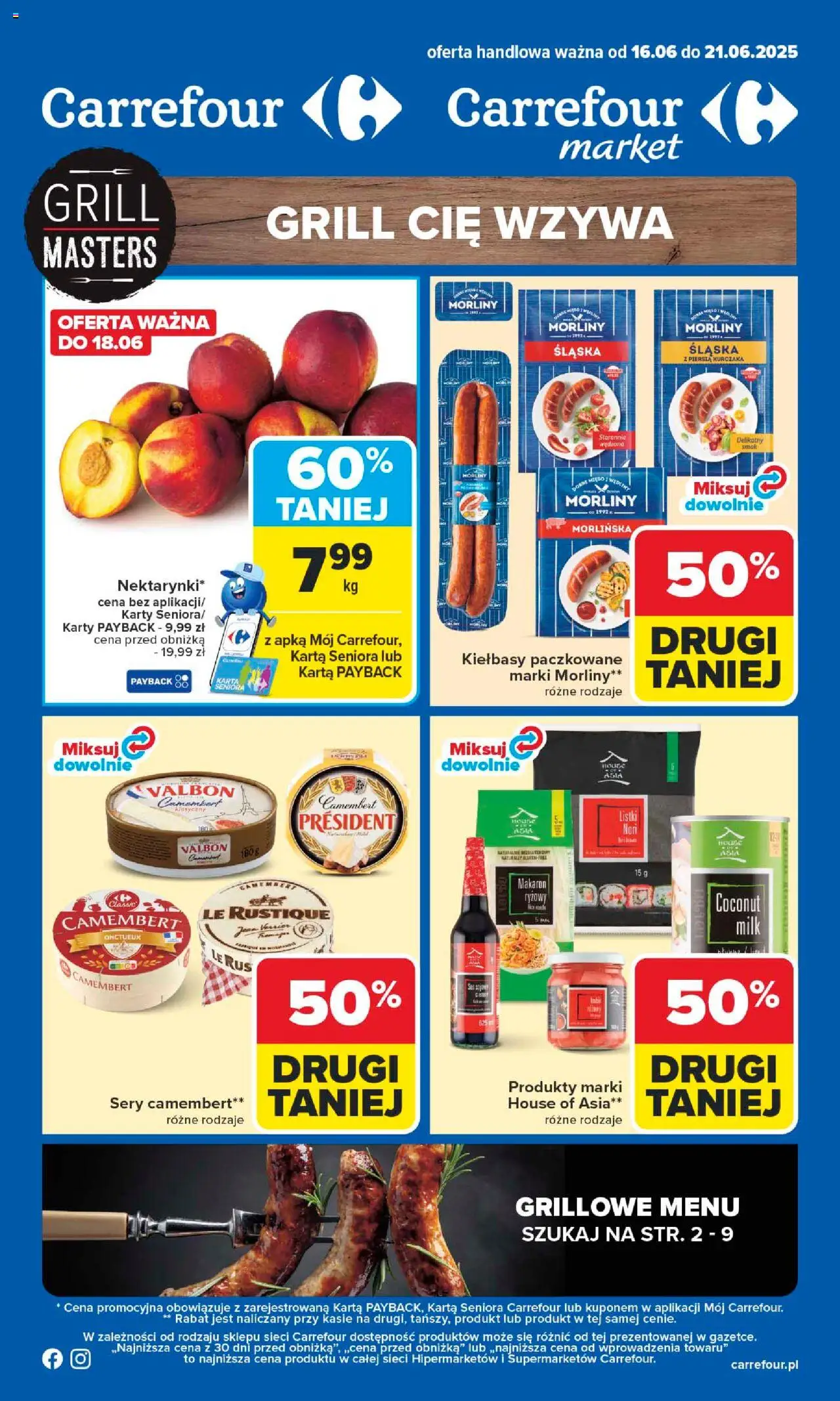 Carrefour Gazetka od 16.06.2025 - Nowa Gazetka - Numer strony 1 - Karta, Nori, Grill, Makaron ryżowy, Camembert, Sery, Makaron