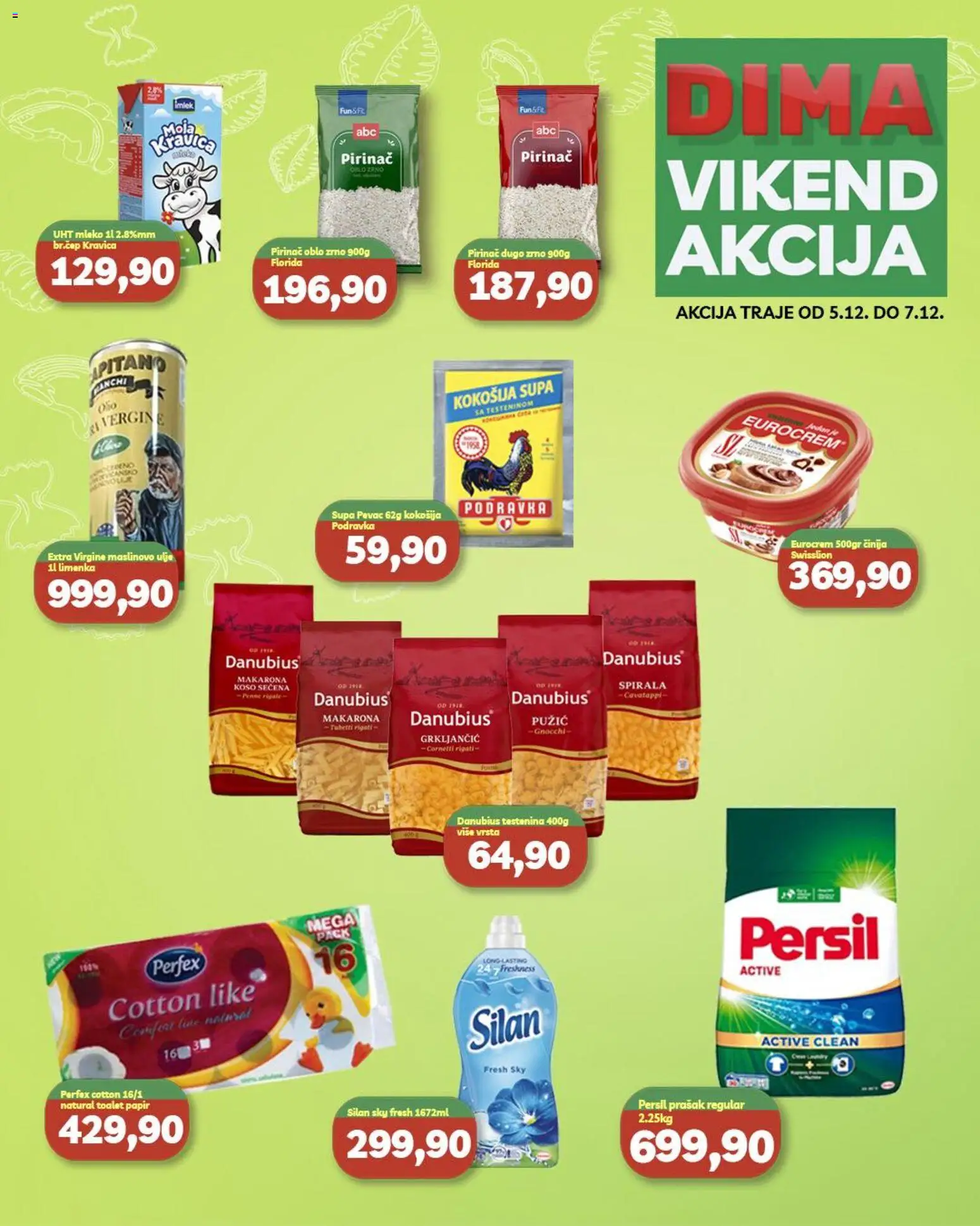 Pregled VP Dima kataloga - važi od 05.12.2025 - Maslinovo ulje, Podravka, Ulje, Persil, Testenina, Pirinač, Toalet papir, Eurocrem