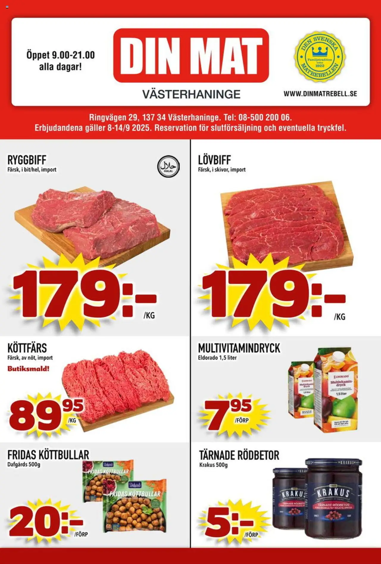 Aktuella reklamblad Din Mat är giltig 08/09 2025 > Veckans Erbjudanden gäller från 08/09/2025 till 14/09/2025 sidnummer 1