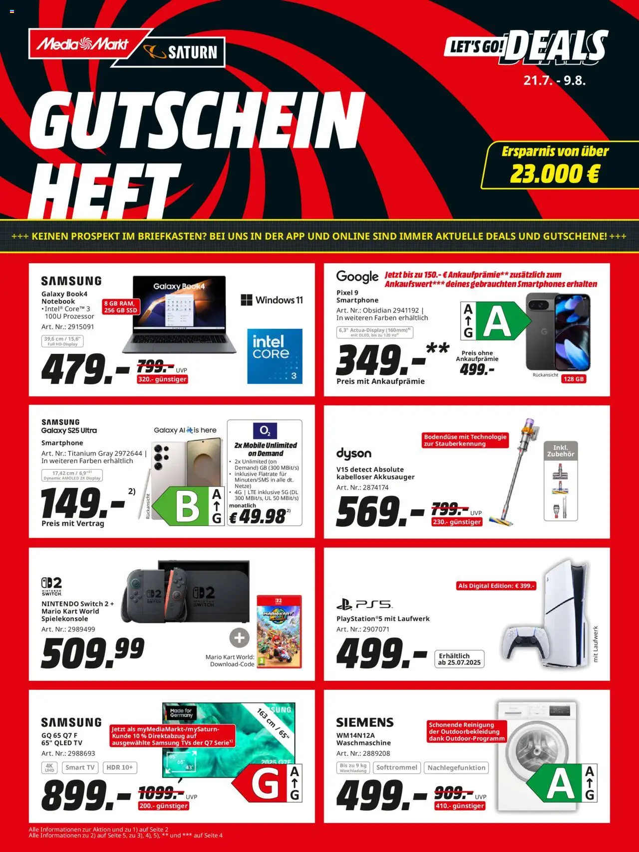 Saturn Prospekt (vom 21.07.2025 - 09.08.2025) - Dyson, Waschmaschine, TV, Siemens, Smartphones, Notebook, Smart TV, Smartphone
