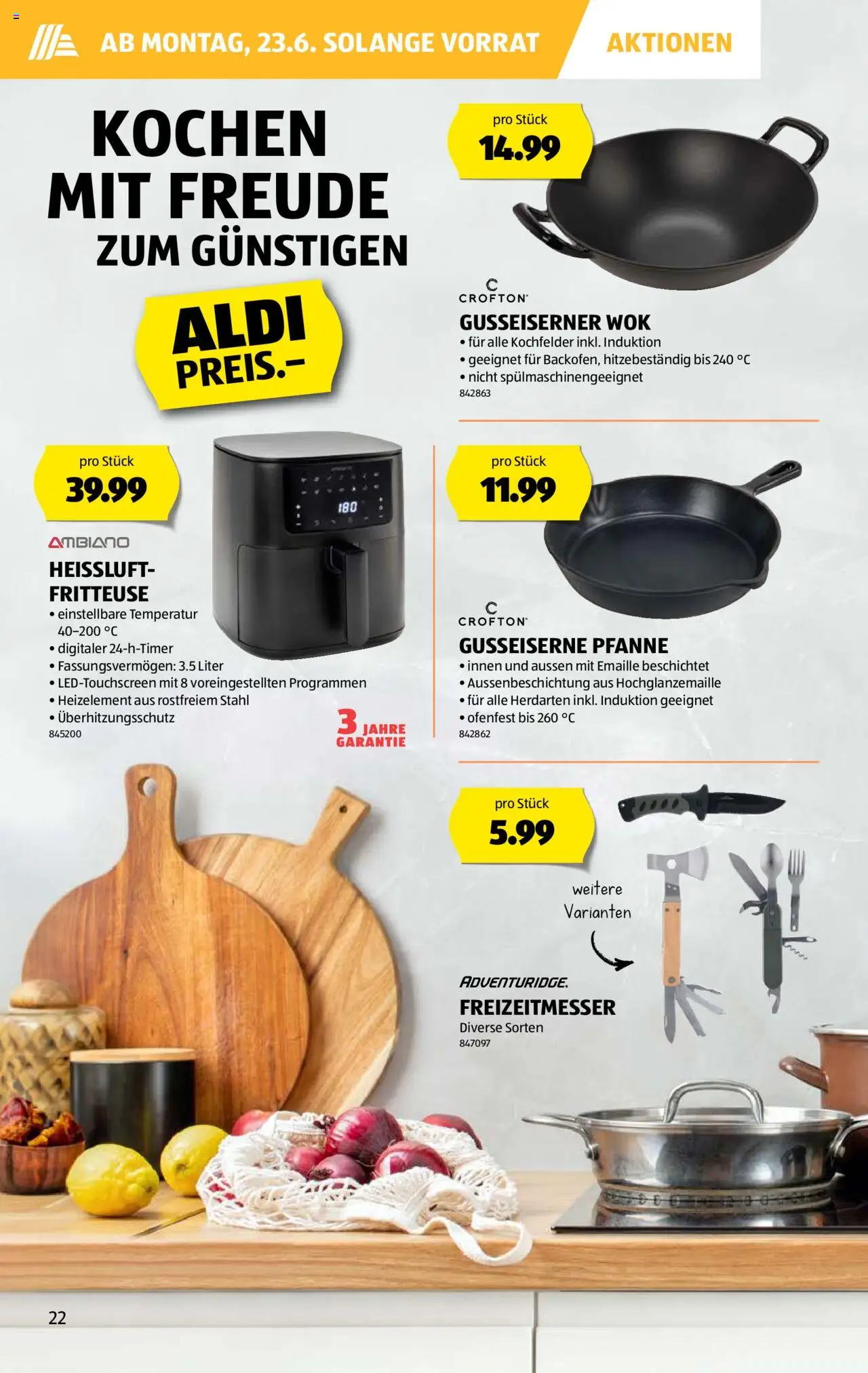 Aldi Aktionen ab 19.06.2025 - Seitennummer 22 - Wok, Fritteuse