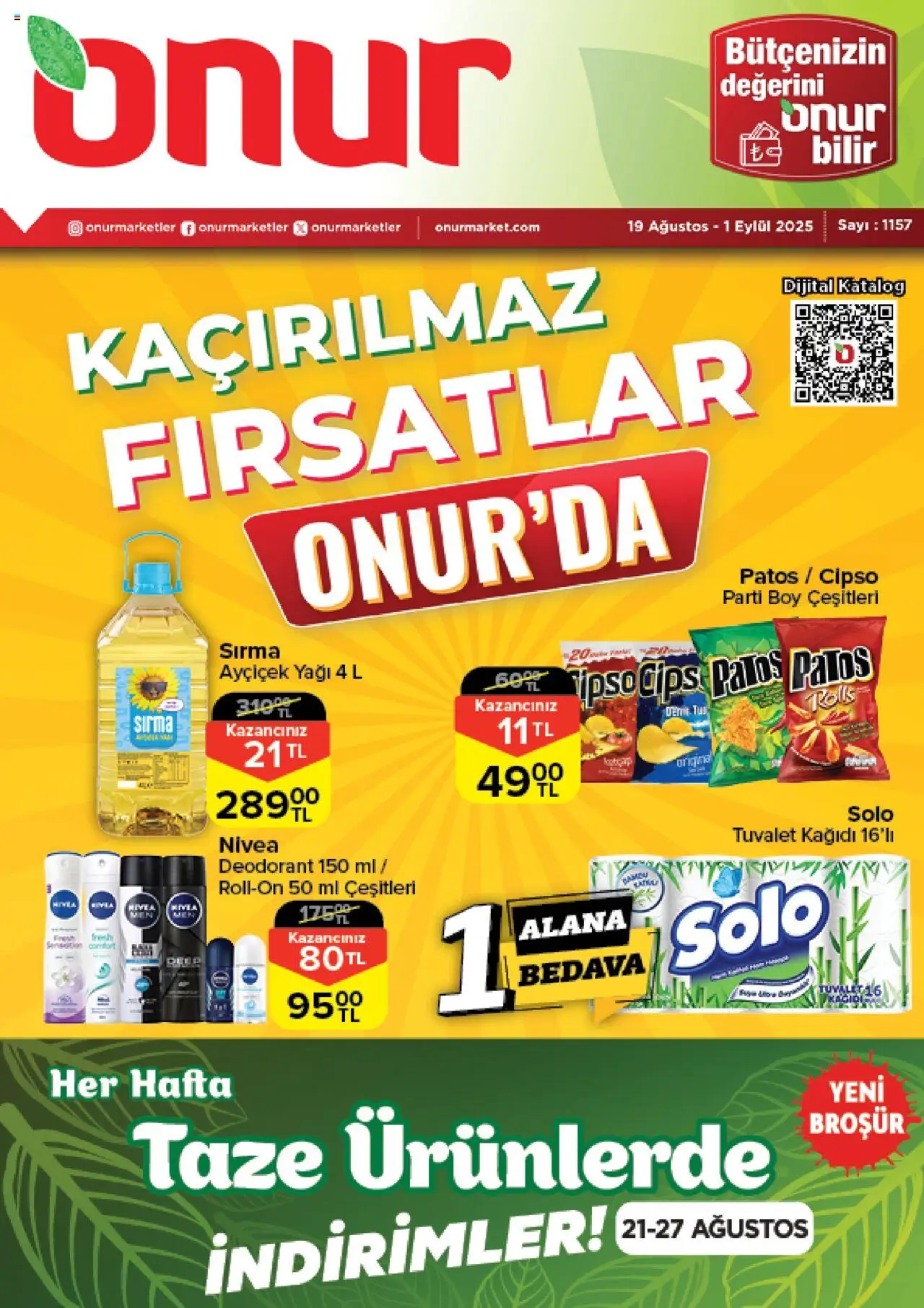 ONUR MARKET Katalog - Bursa (19 Ağustos 2025) - Indirim, Broşür - Sayfa numarası 1