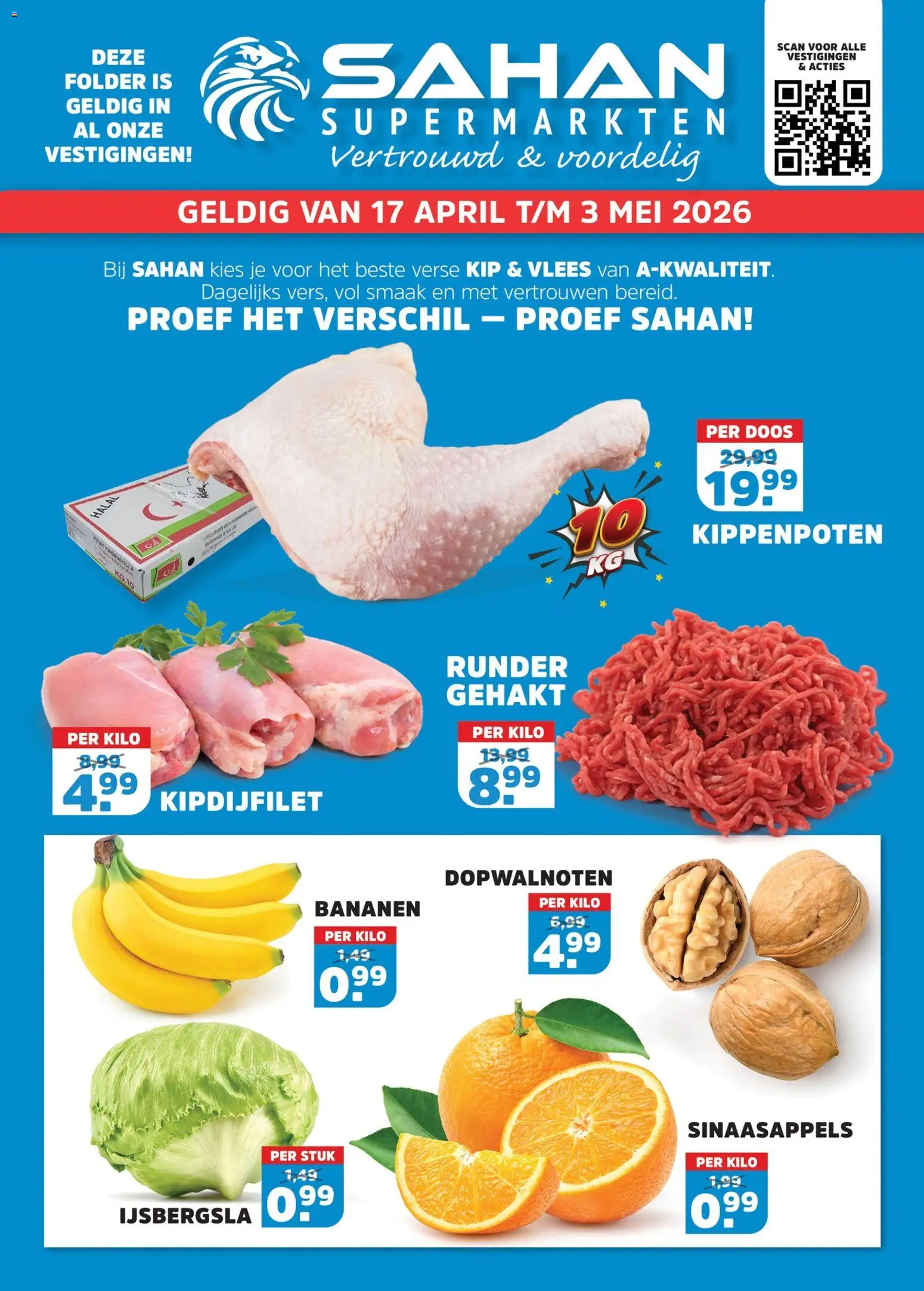 Voorbeeld van Sahan folder van winkel Sahan geldig vanaf 17-04-2026 - Kip, Sinaasappels, Vlees, Gehakt, IJsbergsla, Bananen