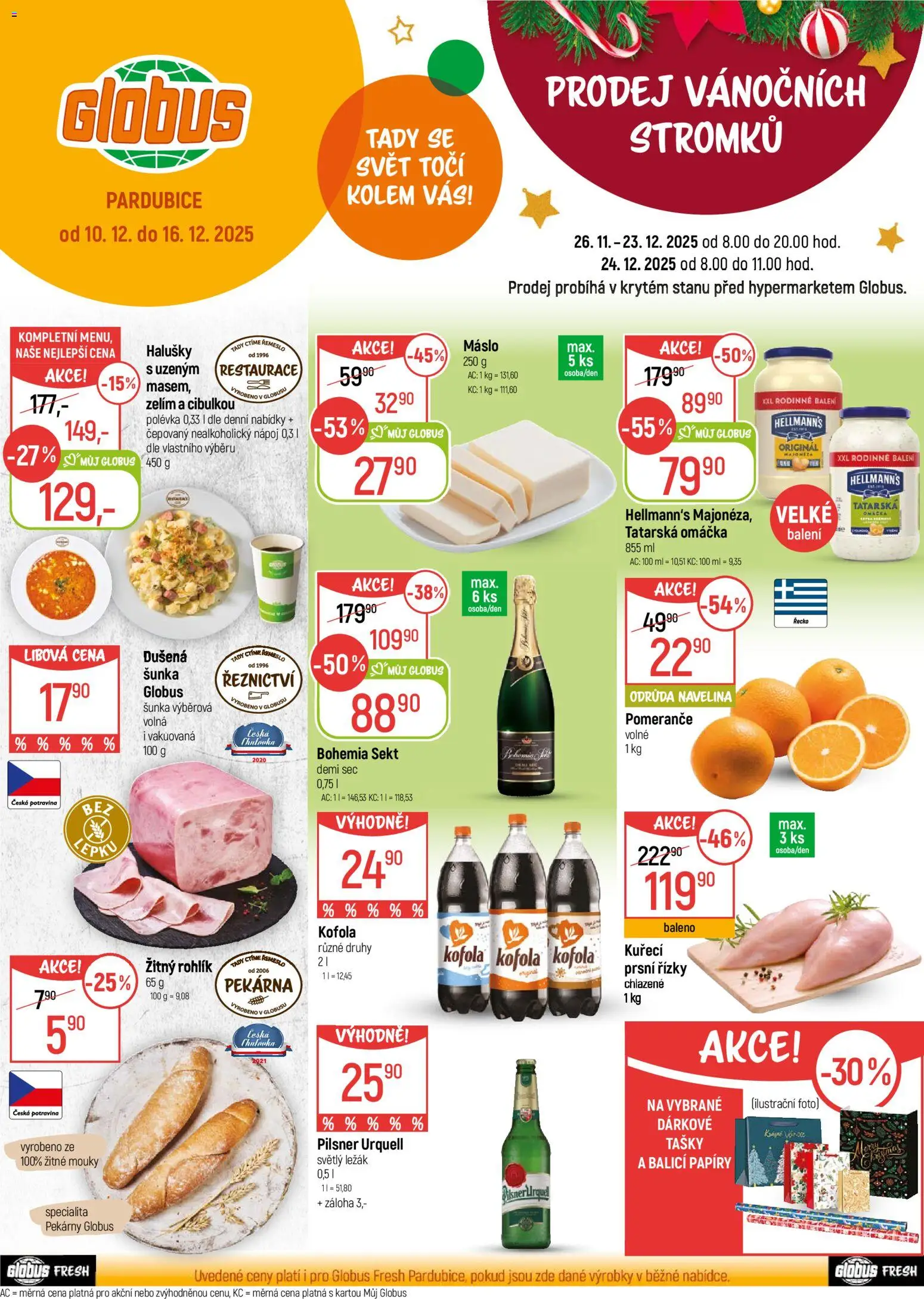 Náhled nabídky: Globus Pardubice platný od 10.12.2025 - Máslo, Pilsner Urquell, Kofola, Bohemia sekt, Sekt, Řízky, Hellmann's, Prsní řízky