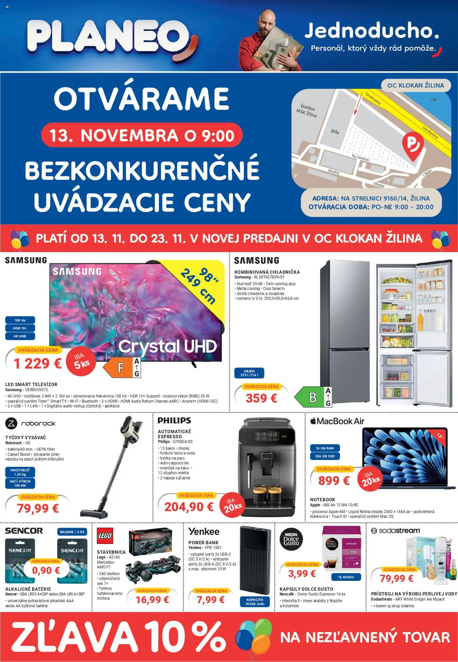 Náhľad Planeo Elektro letáku platného od 13.11.2025 - Sodastream, Vysávač, Dolce Gusto, Bluetooth, Tyčový vysávač, Batéria, Led, Klávesnica