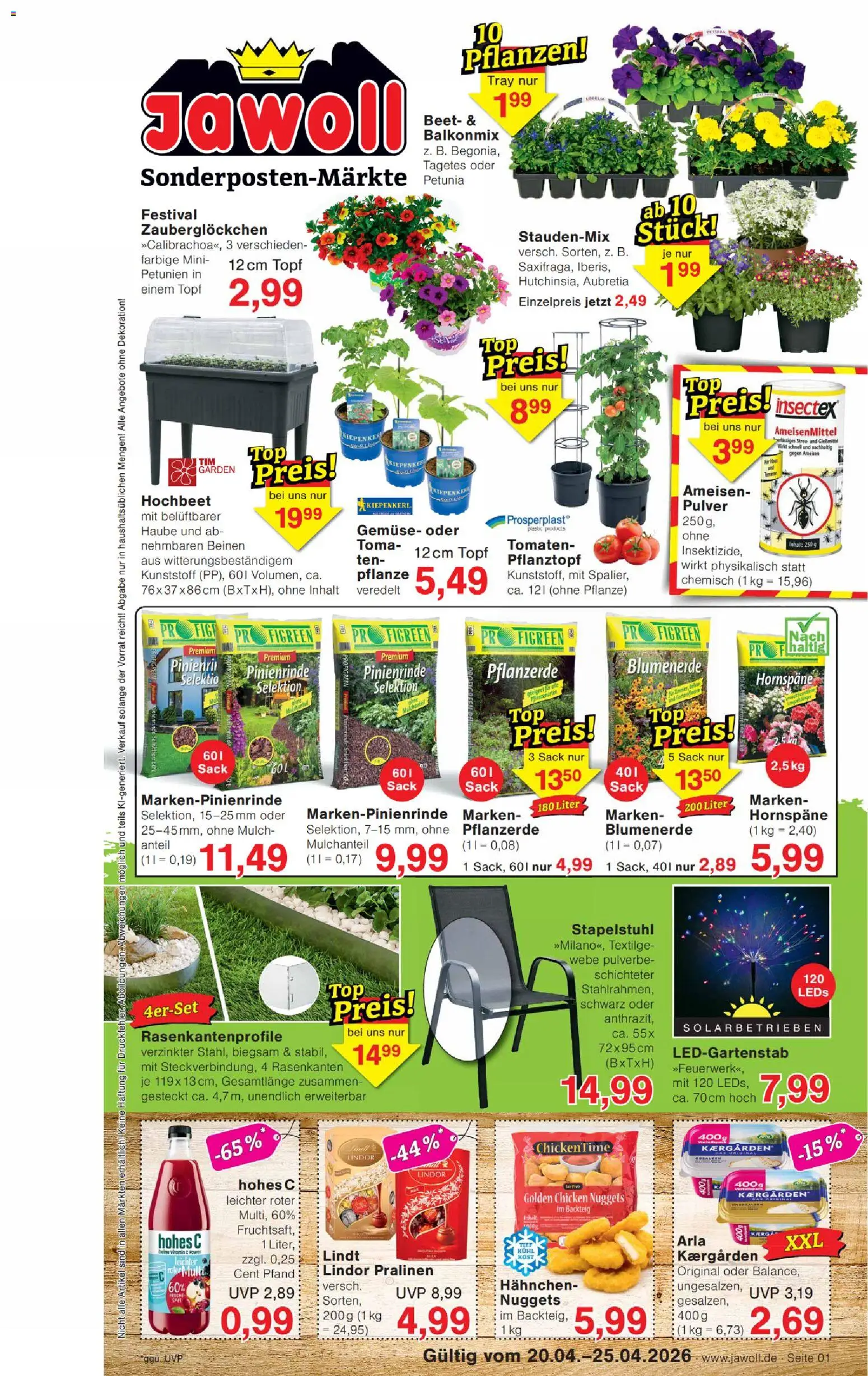 Vorschau von dem Prospekt des Geschäftes Jawoll, gültig ab dem 20.04.2026 - Hochbeet, Gemüse, Tomaten, Blumenerde, Hohes c, Lindor, Pflanzerde, Hahnchen