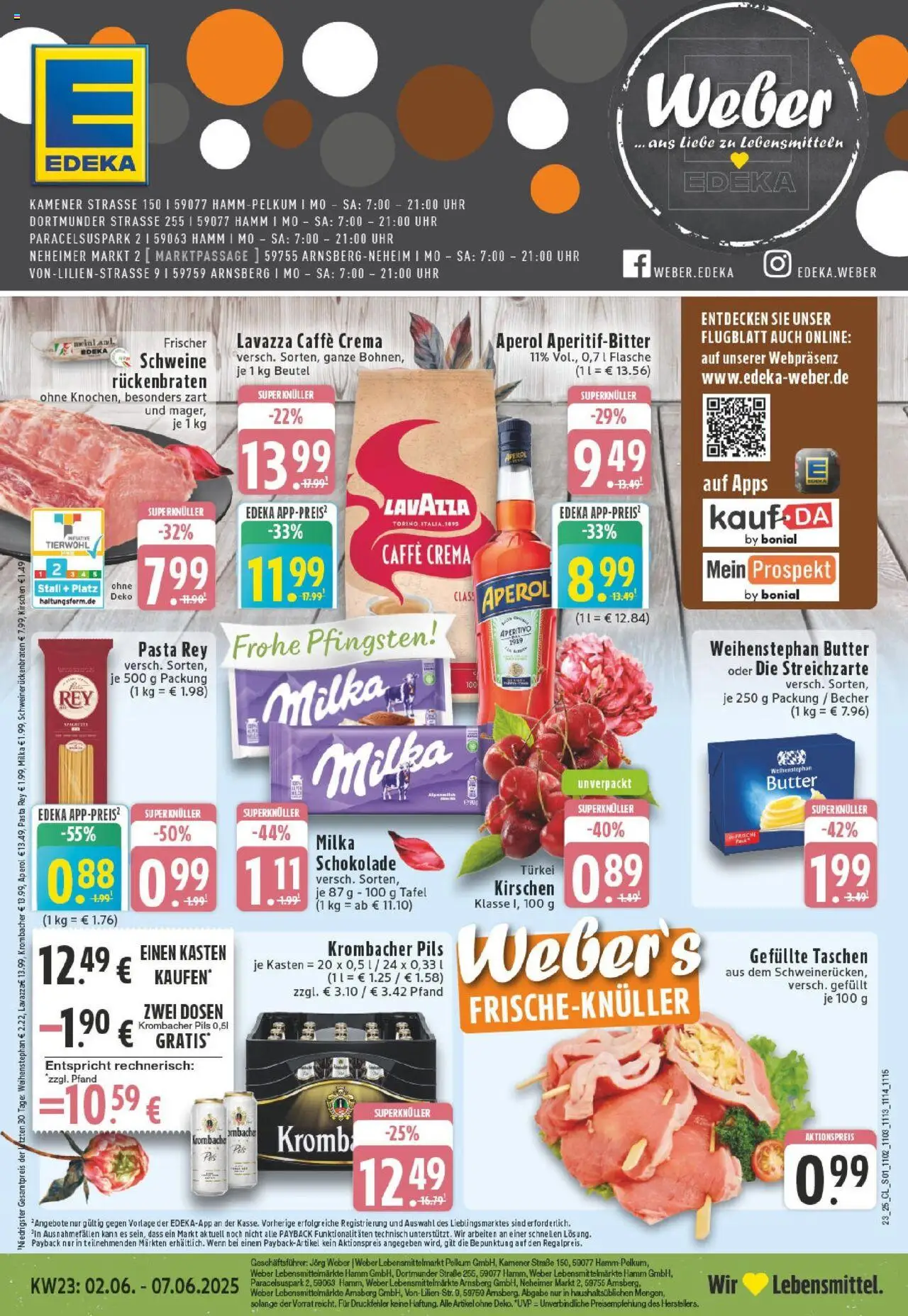 EDEKA Prospekt ab 01.06.2025 - Prospekt Hamm Online - Butter, Schokolade, Spaghetti, Milka schokolade, Taschen, Krombacher, Kirschen, Pils