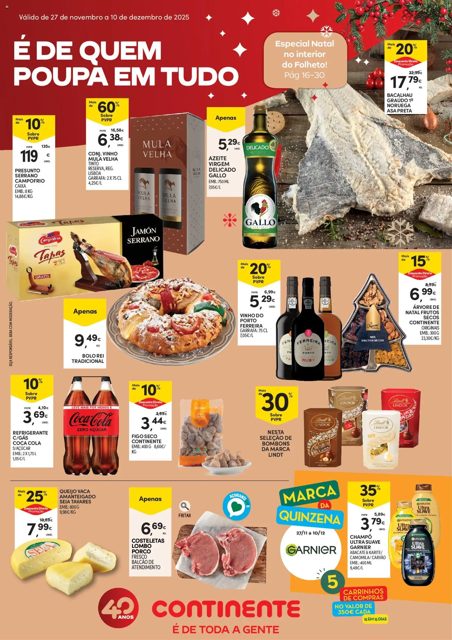 Pré-visualização do folheto da loja Continente válida a partir de 27/11/2025 - Chocolates, Caixa, Bolo, Abacate, Vinho do Porto, Lindor, Soda, Coca-cola