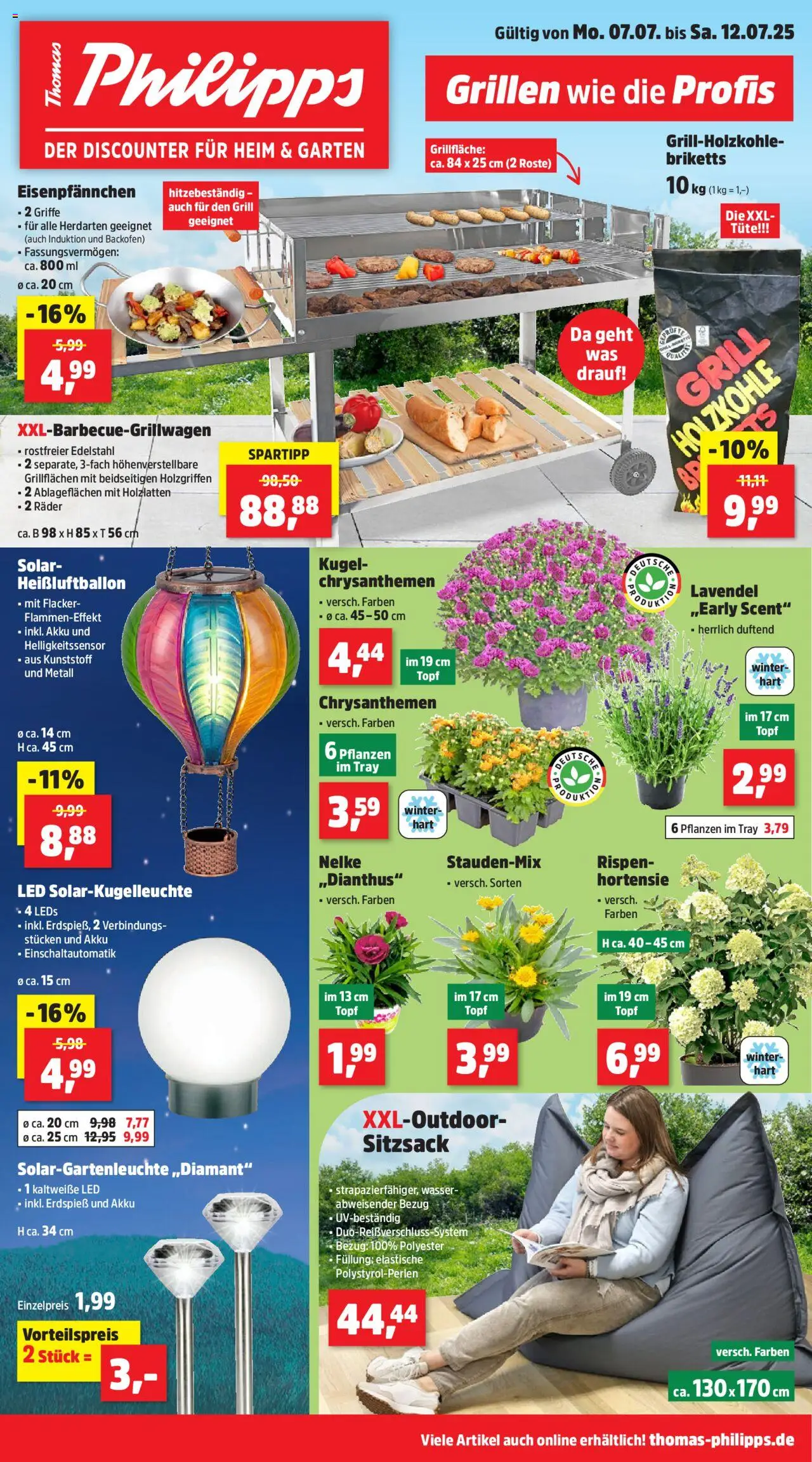 Thomas Philipps Prospekt ab 07.07.2025 > Prospekt Online - Wasser, Grill, Lavendel, Sitzsack, Backofen, Hortensie